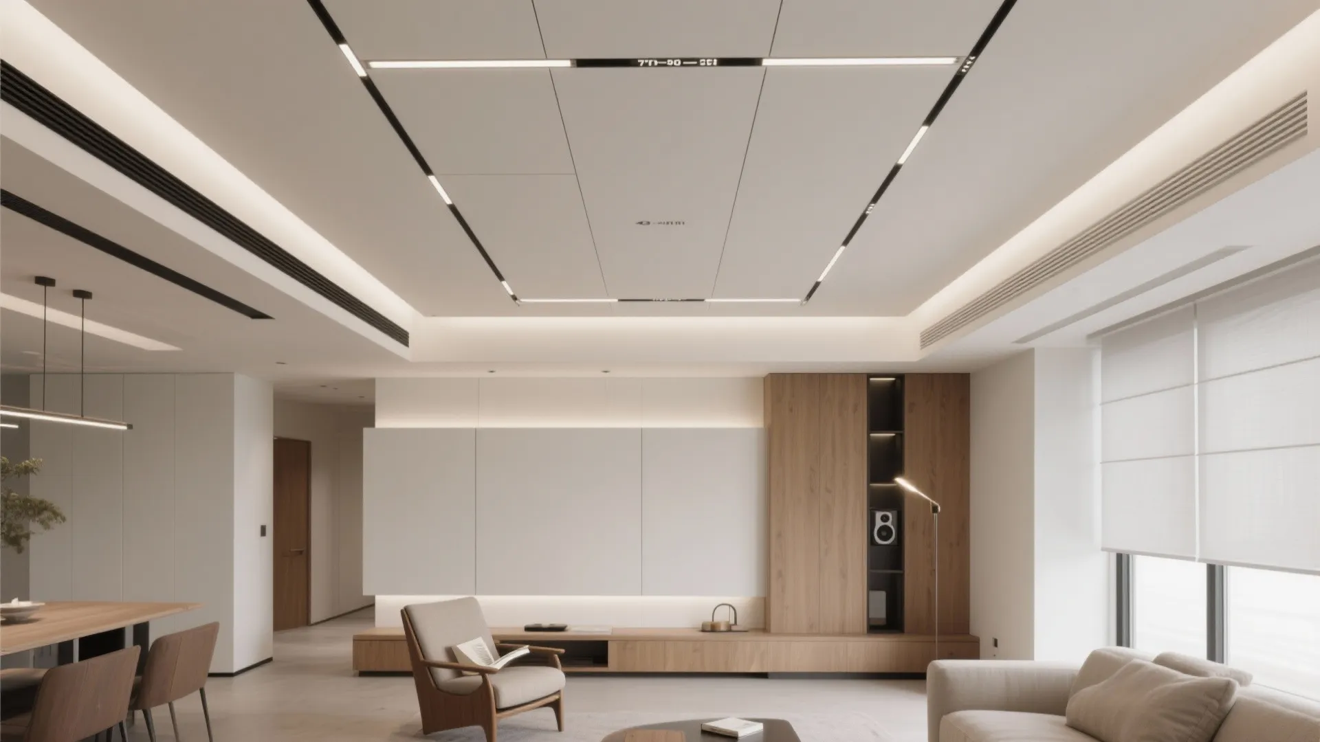 Slim Coffered Ceiling with Integrated Lines