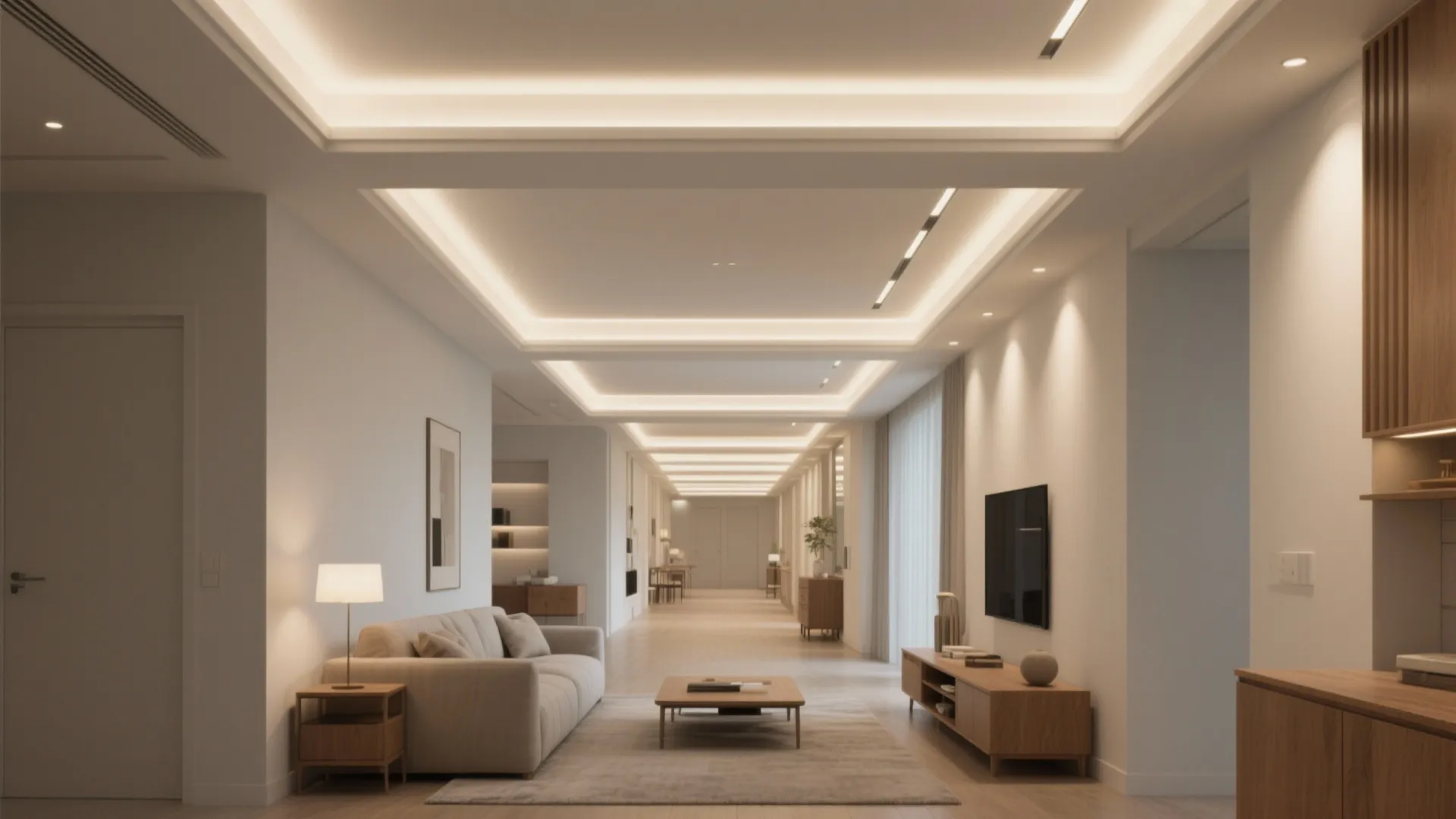 1) Slim Coffered Grid with Cove Lighting