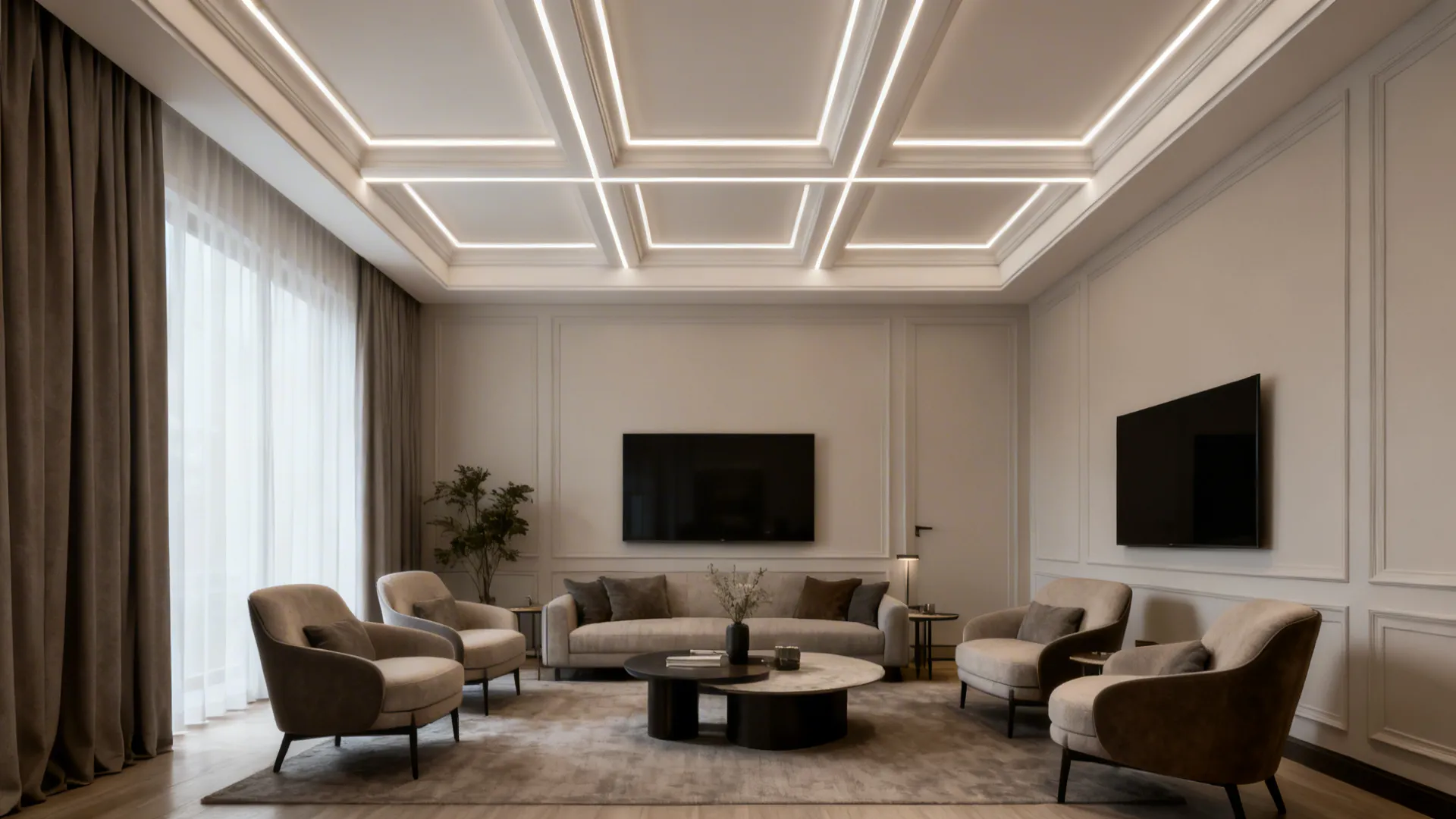 Slim coffer grid with concealed LEDs