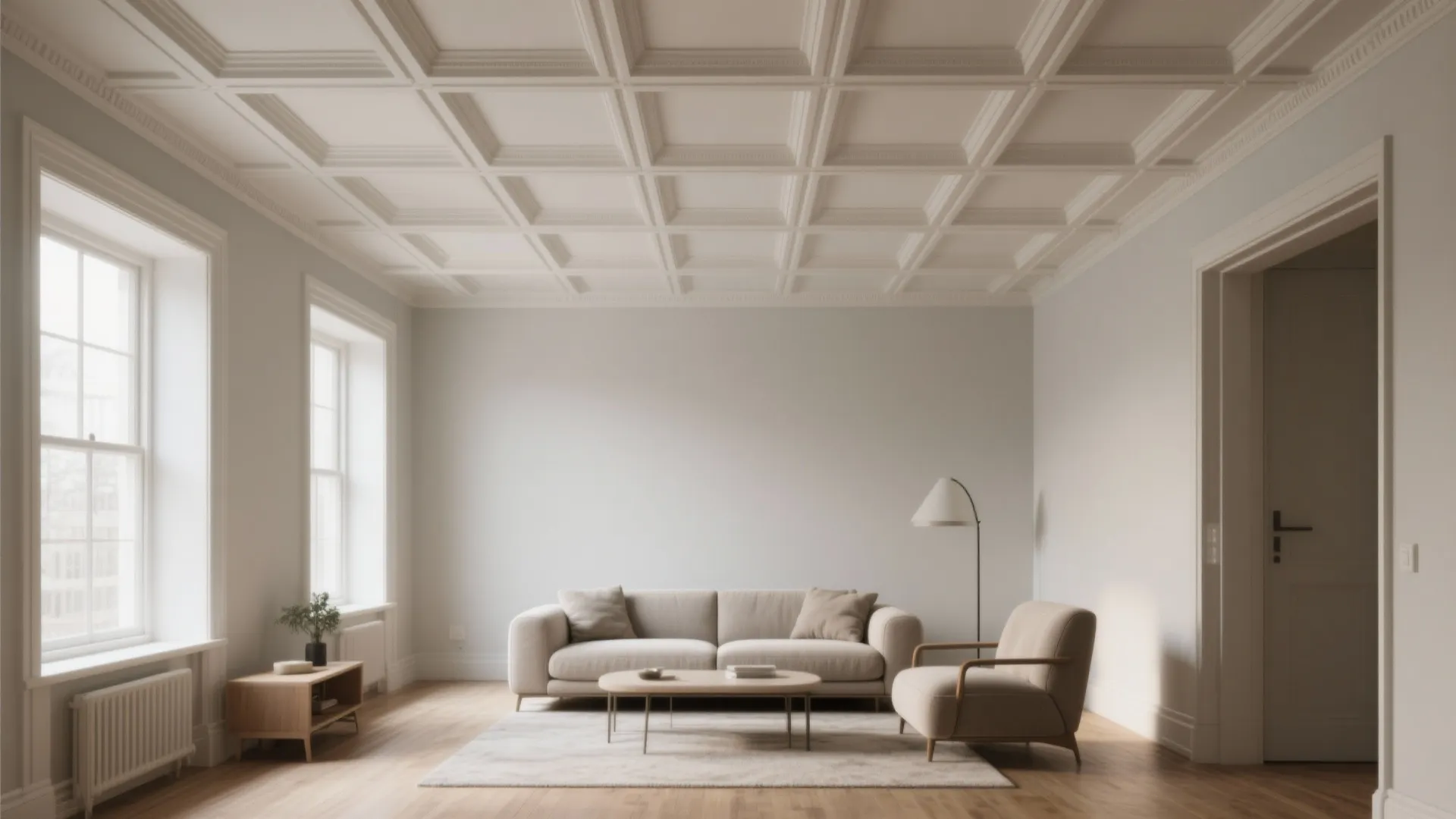 2. Slim Coffered Grid for Low Ceilings