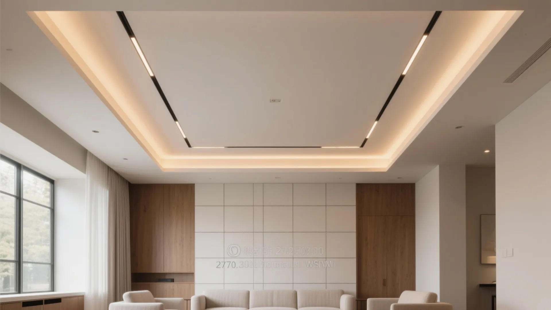 1. Slim PVC coffers with warm cove lighting