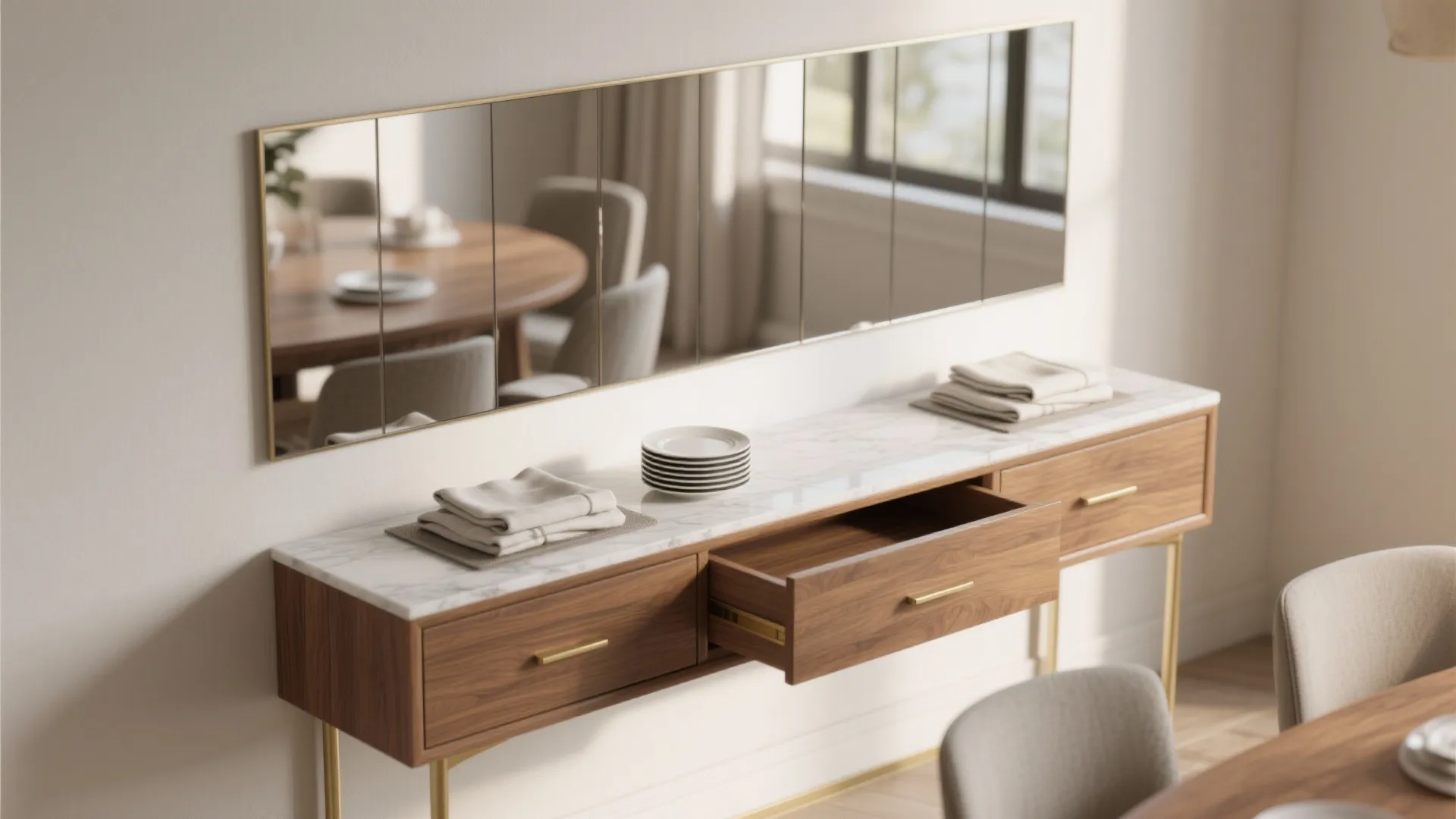 1. Slim console buffet with mirrored back