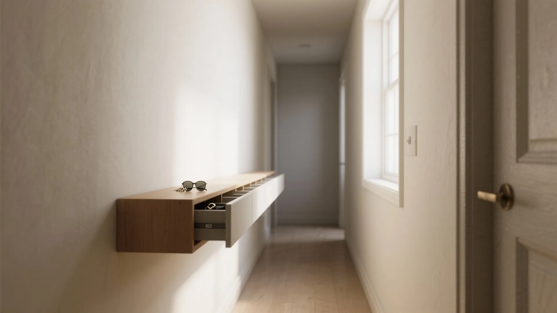 Slim console with hidden drawers