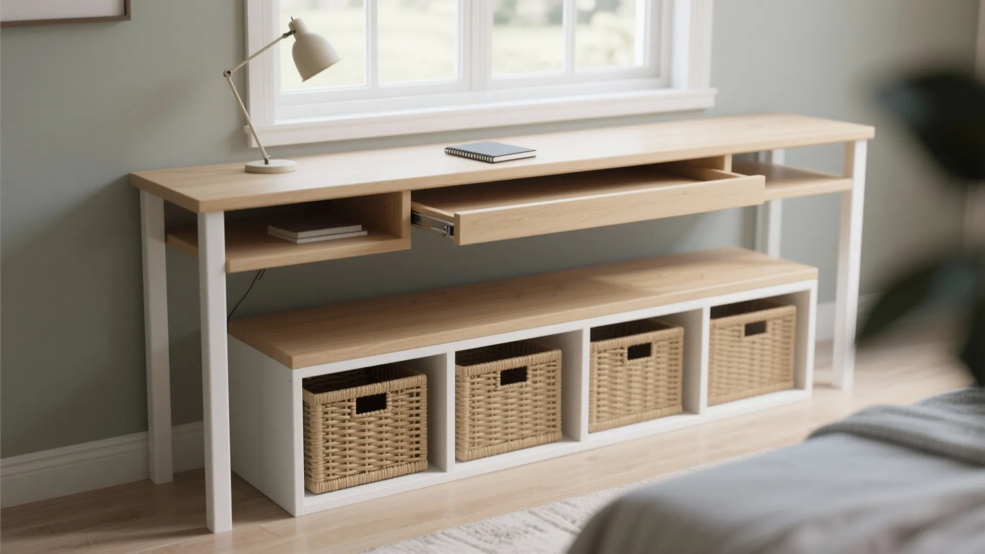 5. Slim console desk with hidden storage