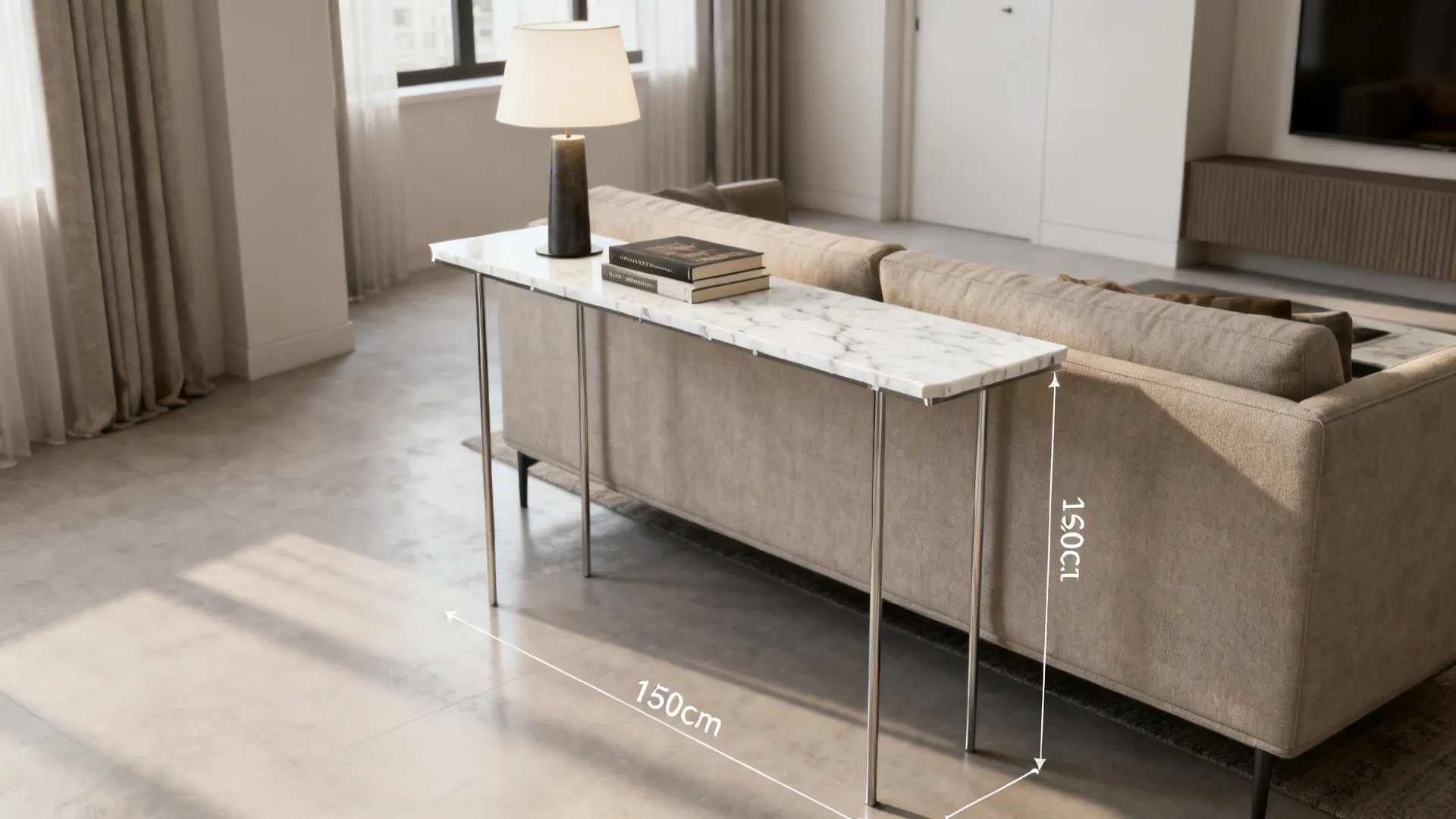 2. Slim Console Marble Table Behind a Sofa