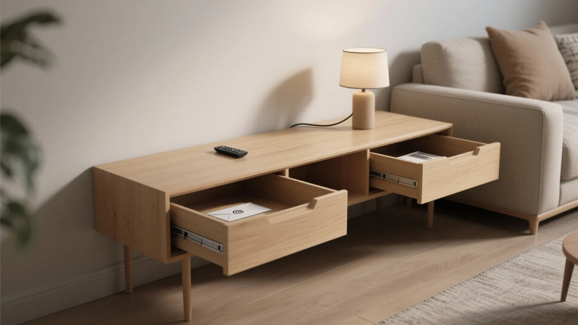 1. Slim Console with Slide-Out Bins