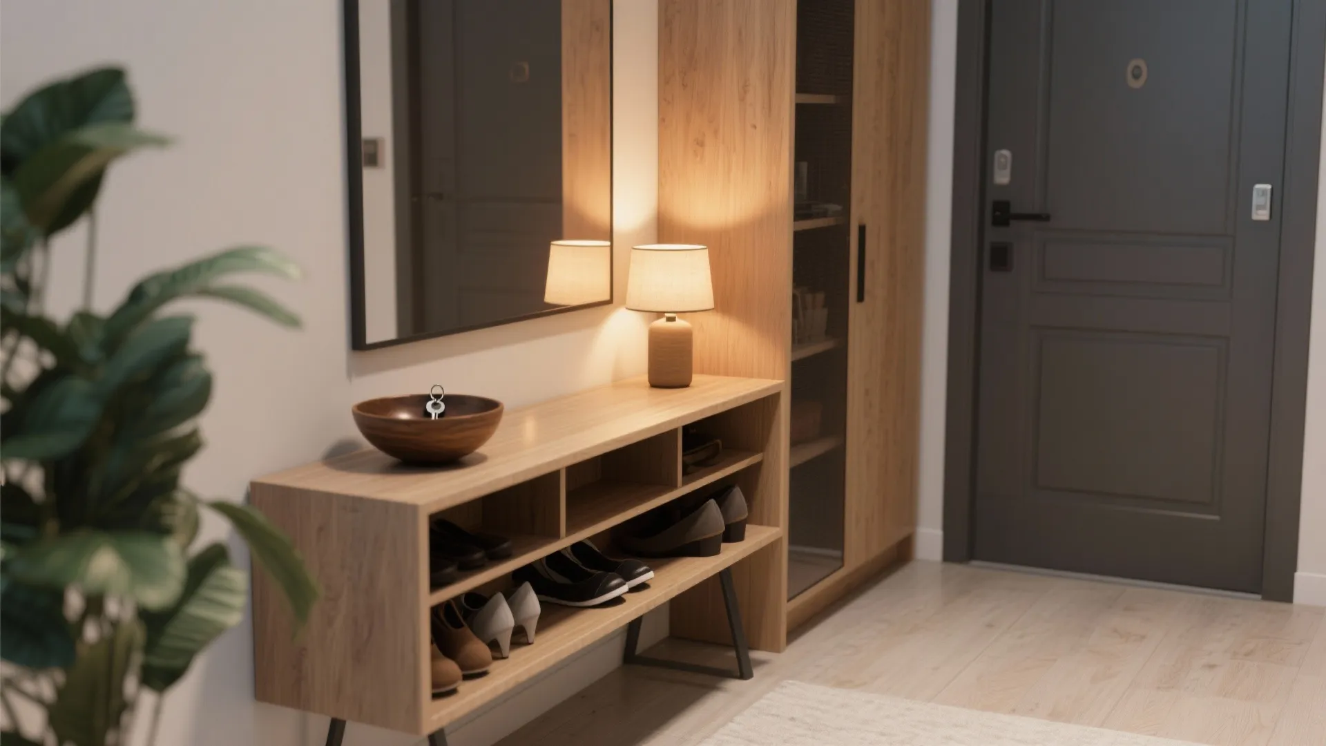 Narrow console table with storage in small entryway