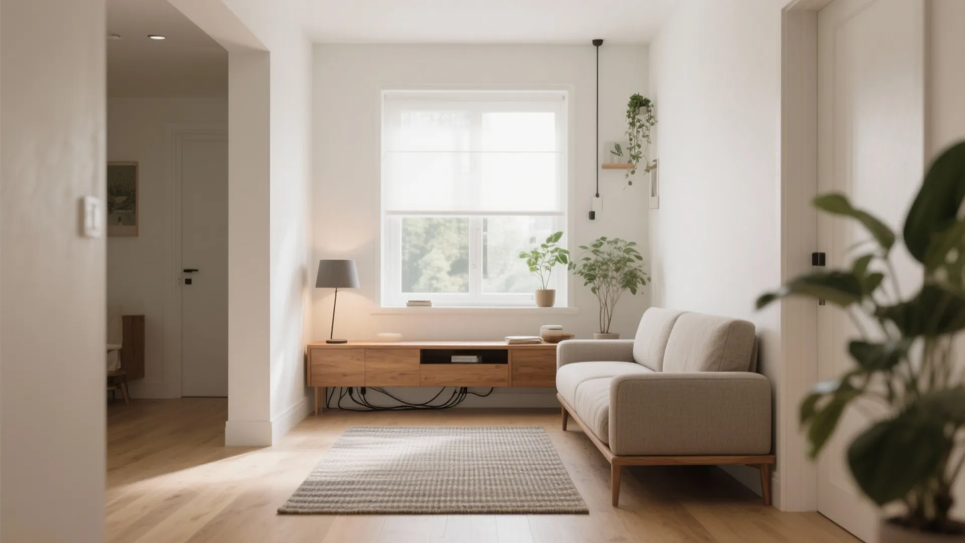 Float the sofa with a slim console behind