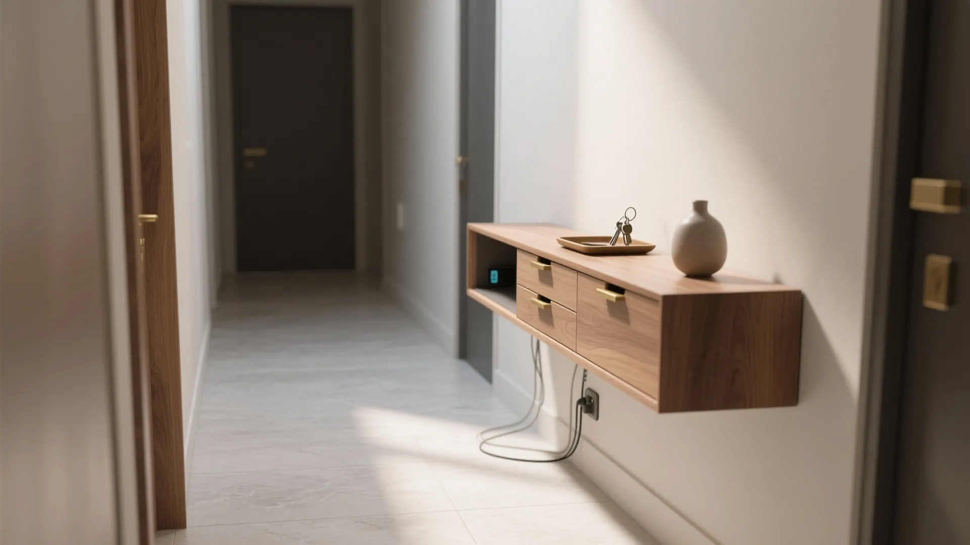 1) Slim Console + Hidden Storage: The Quiet Hero of Narrow Halls