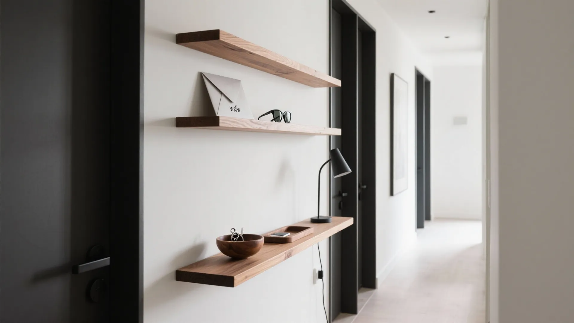1) Slim Console + Vertical Storage Wall