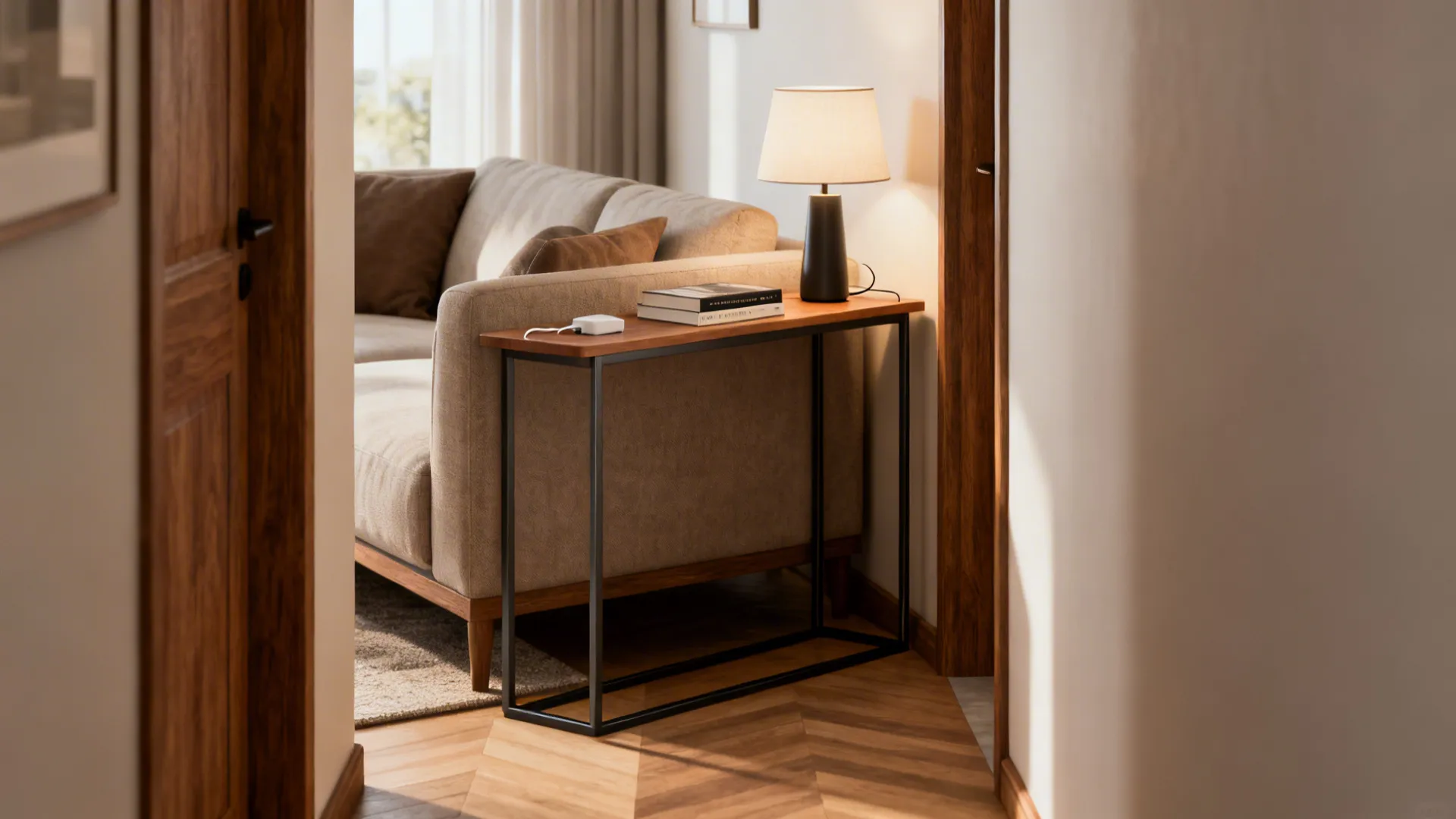 3. Slim console behind the sofa