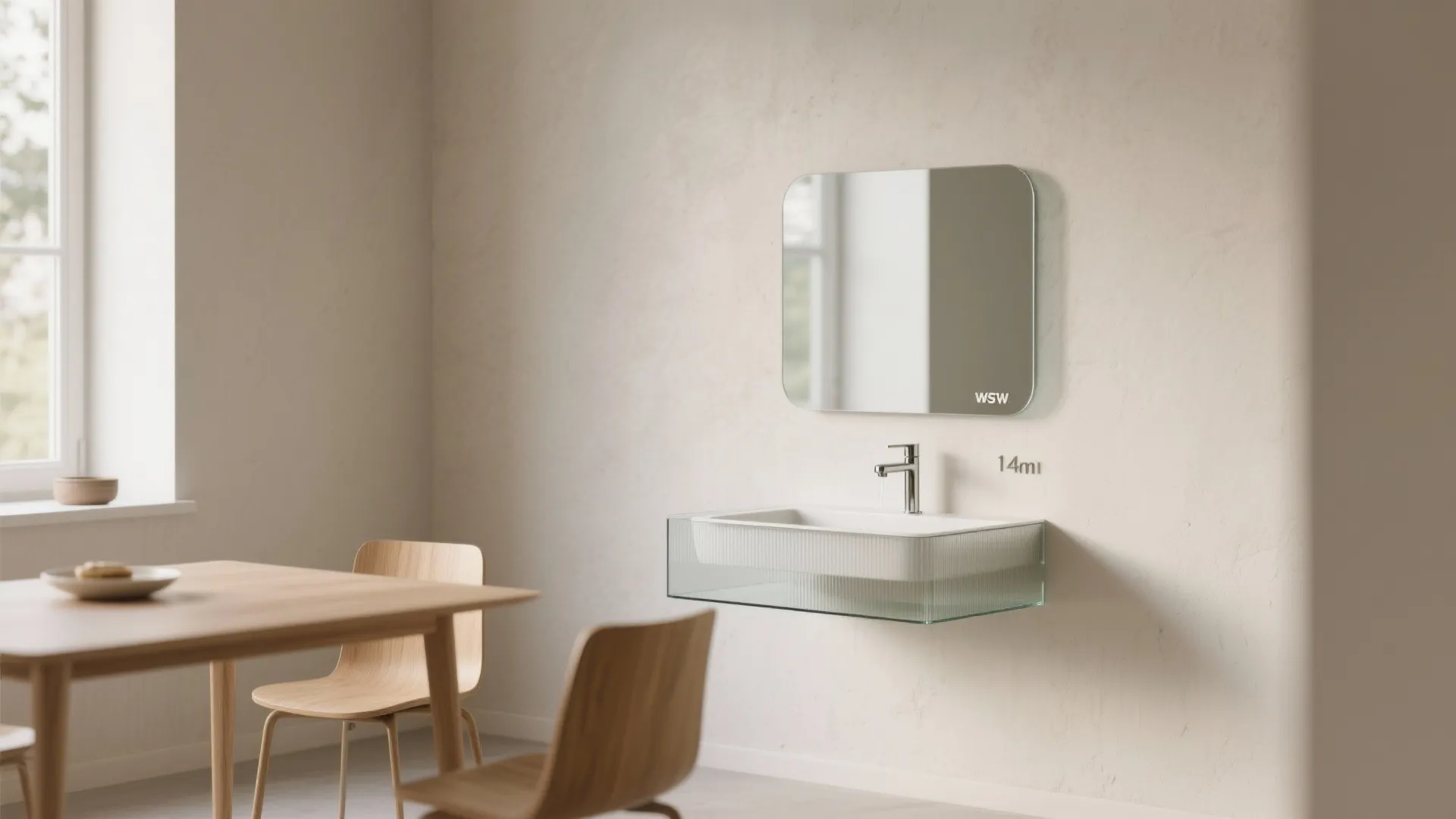 1) Minimalist slim console with integrated splash guard