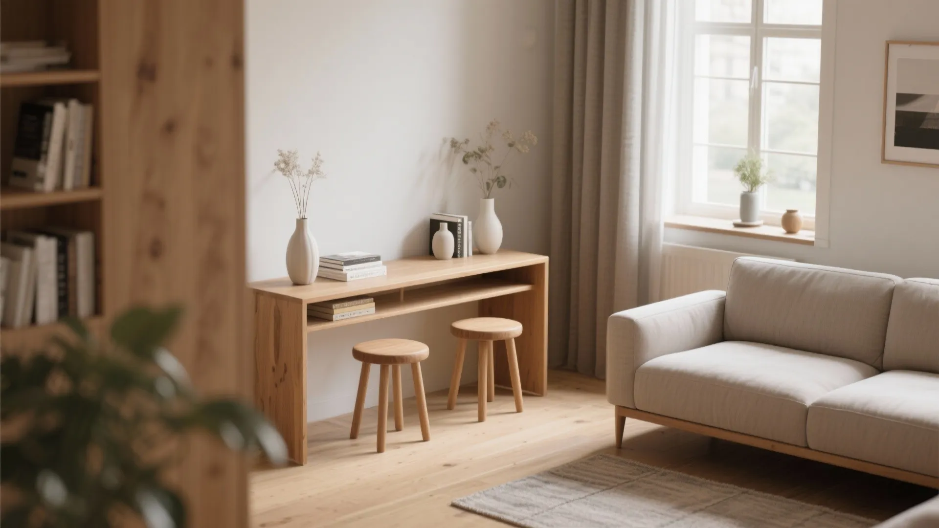 4. Slim Console with Stools