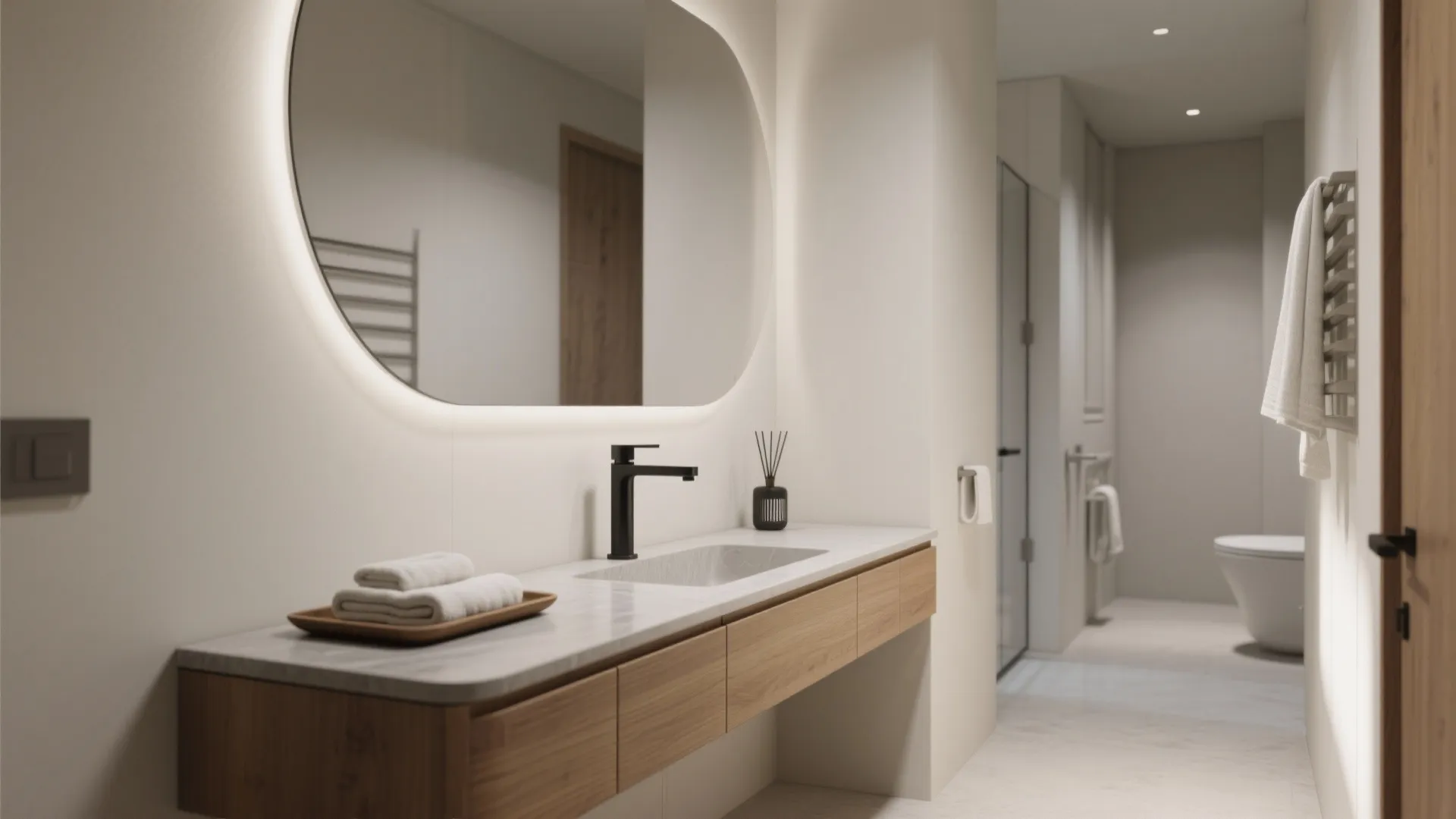 Slim Console Table Along the Vanity Wall