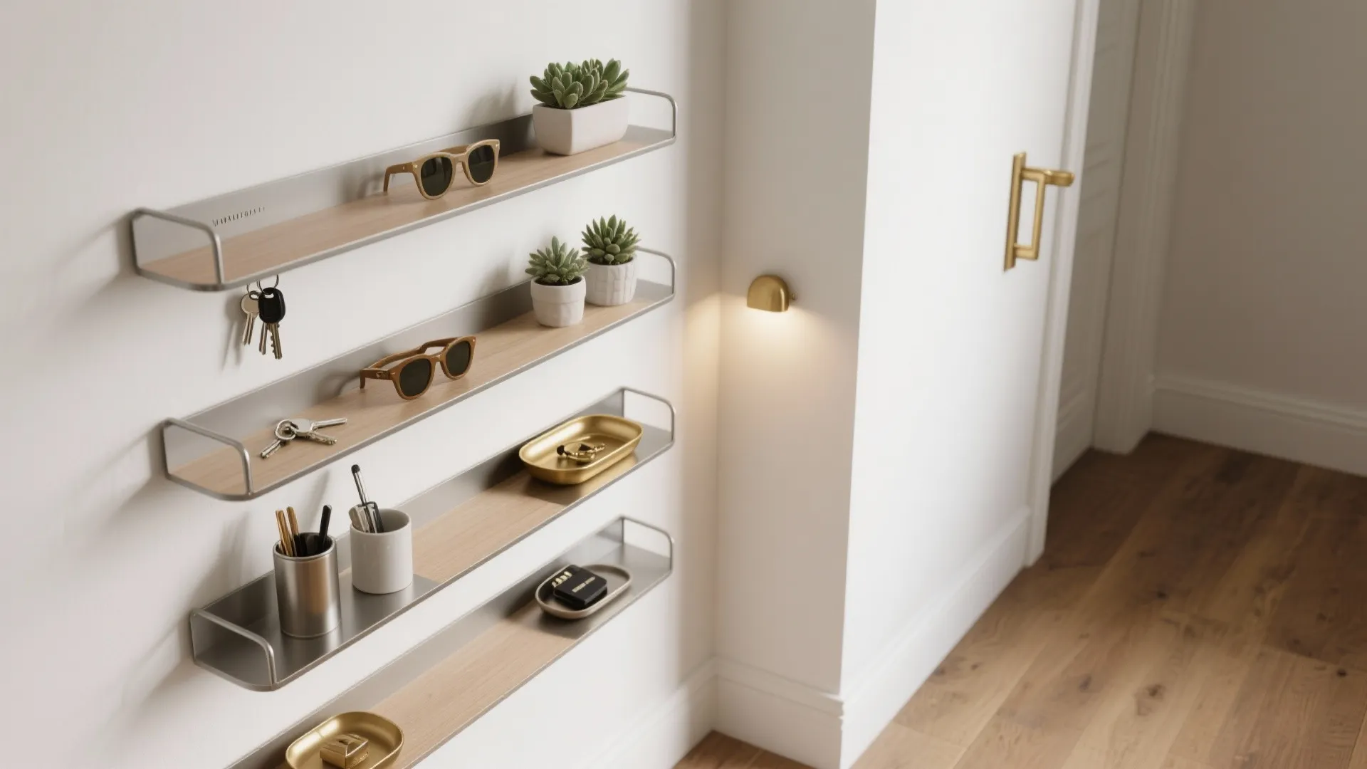 Slim Corner Shelves for Drop-Zone + Display