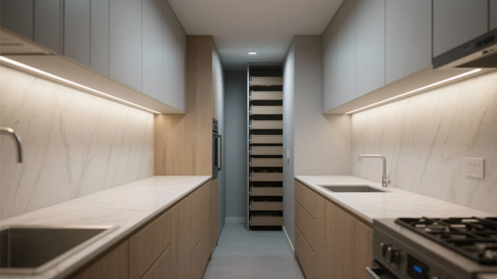 2. Slim, Deep Countertops and Vertical Storage
