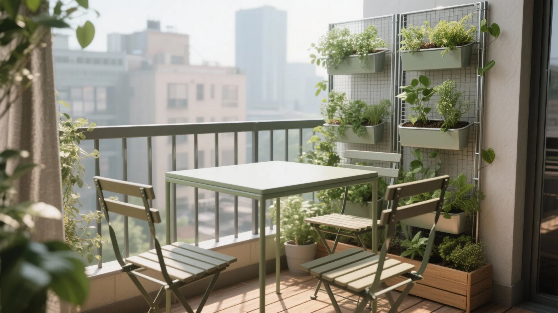 Slim dining set with vertical green screen