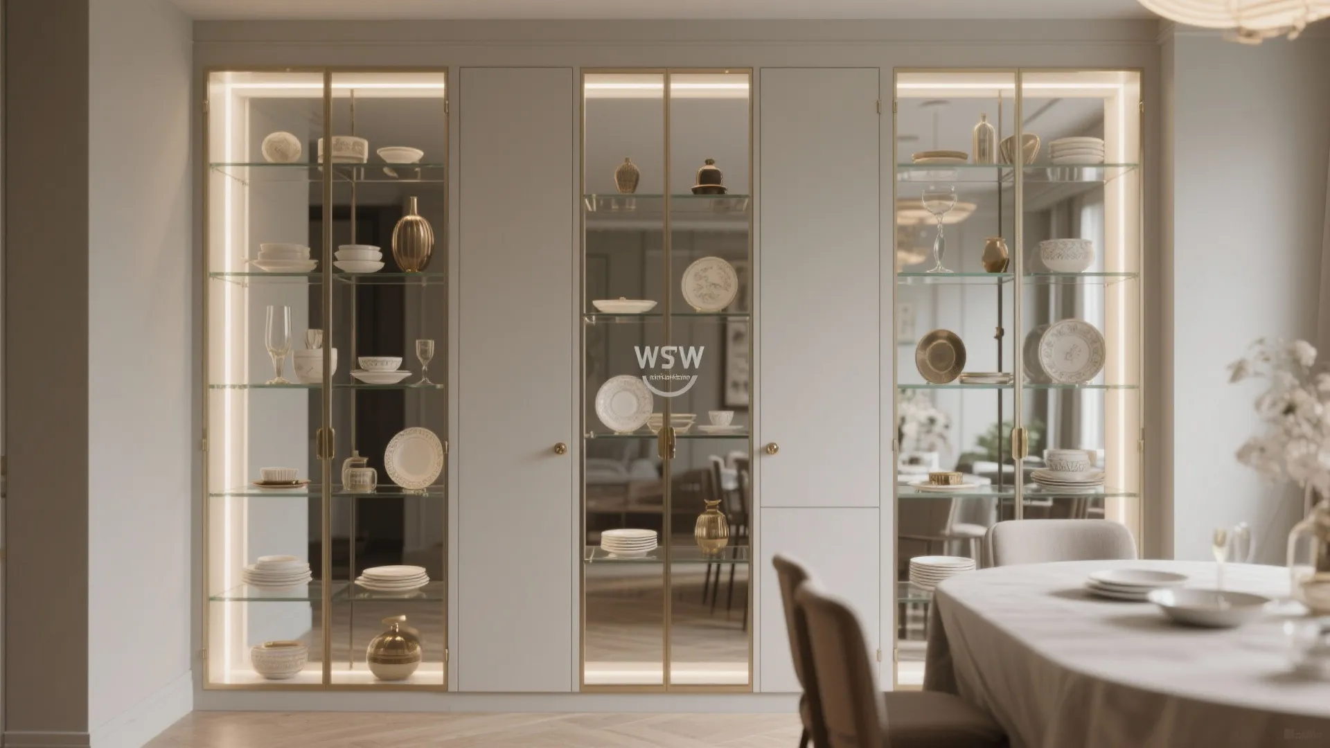 5. Slim Display Cabinets and Integrated Lighting