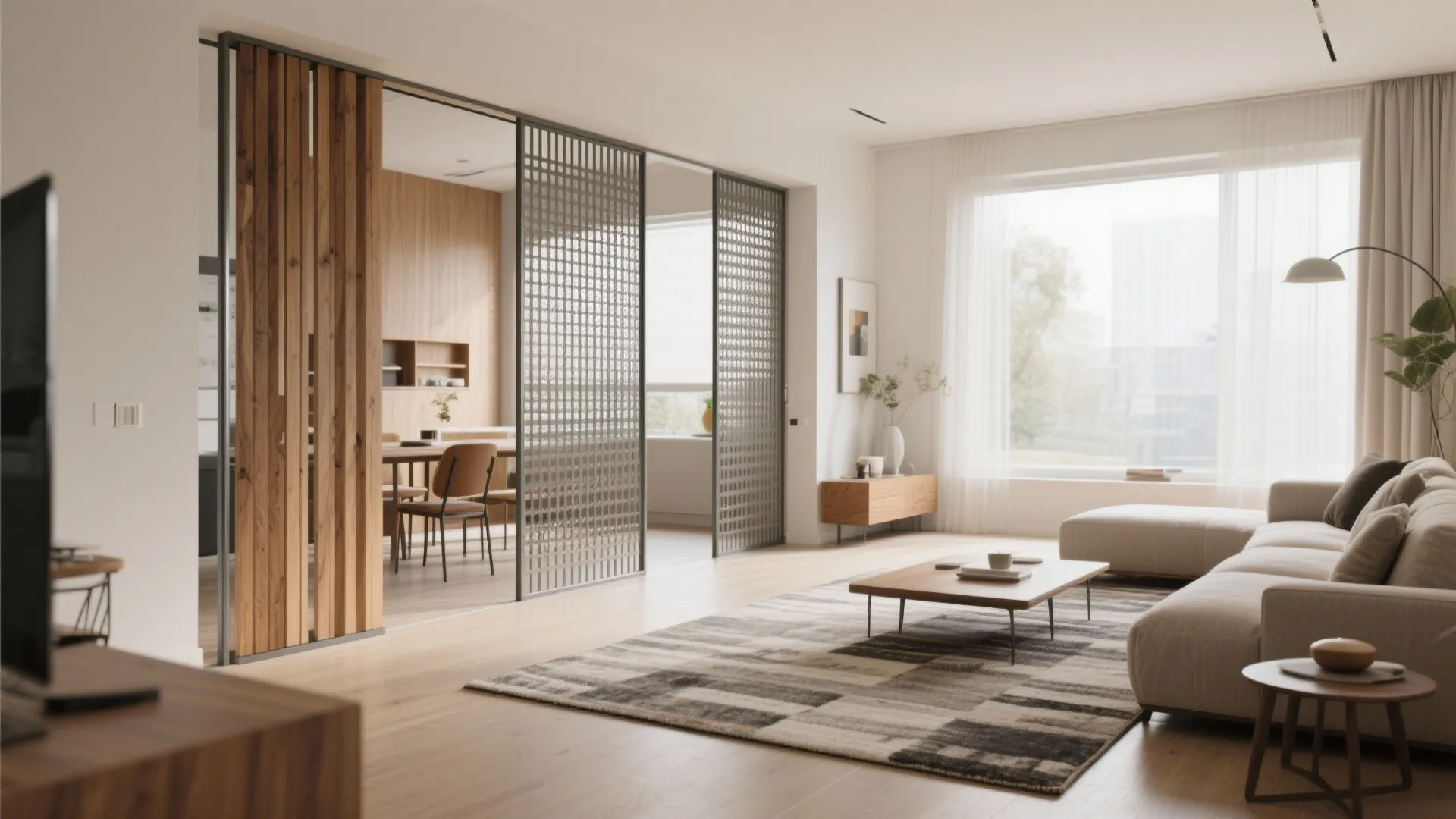 Living room zoning with slim dividers