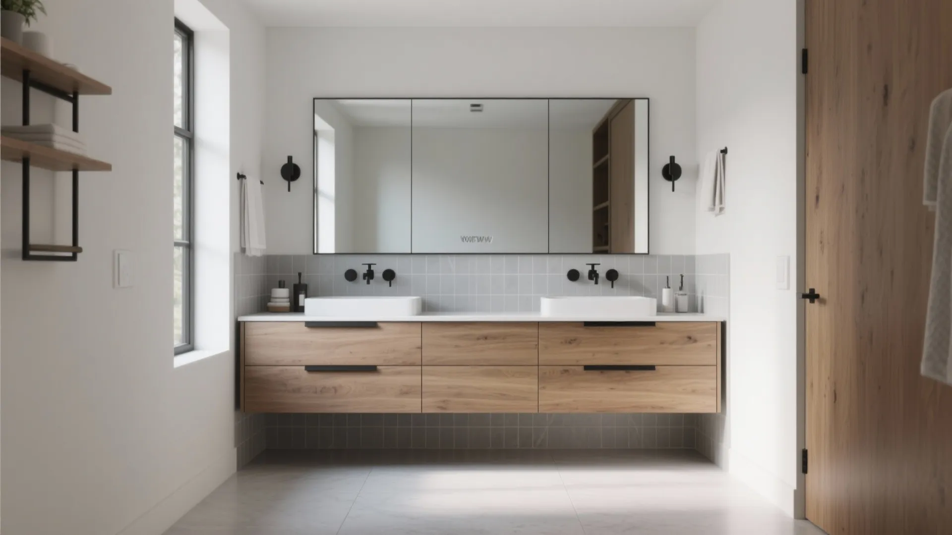 Slim Double Vanity by Offsetting Sinks