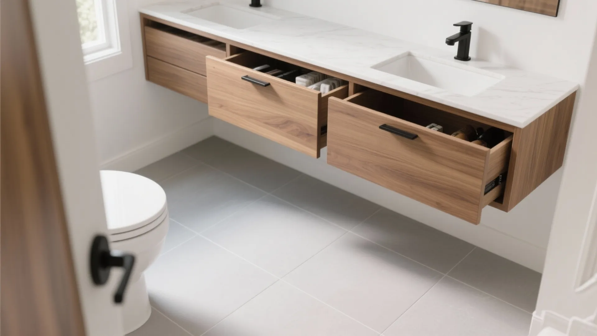 1) Slim Floating Vanity With Drawers You’ll Actually Use