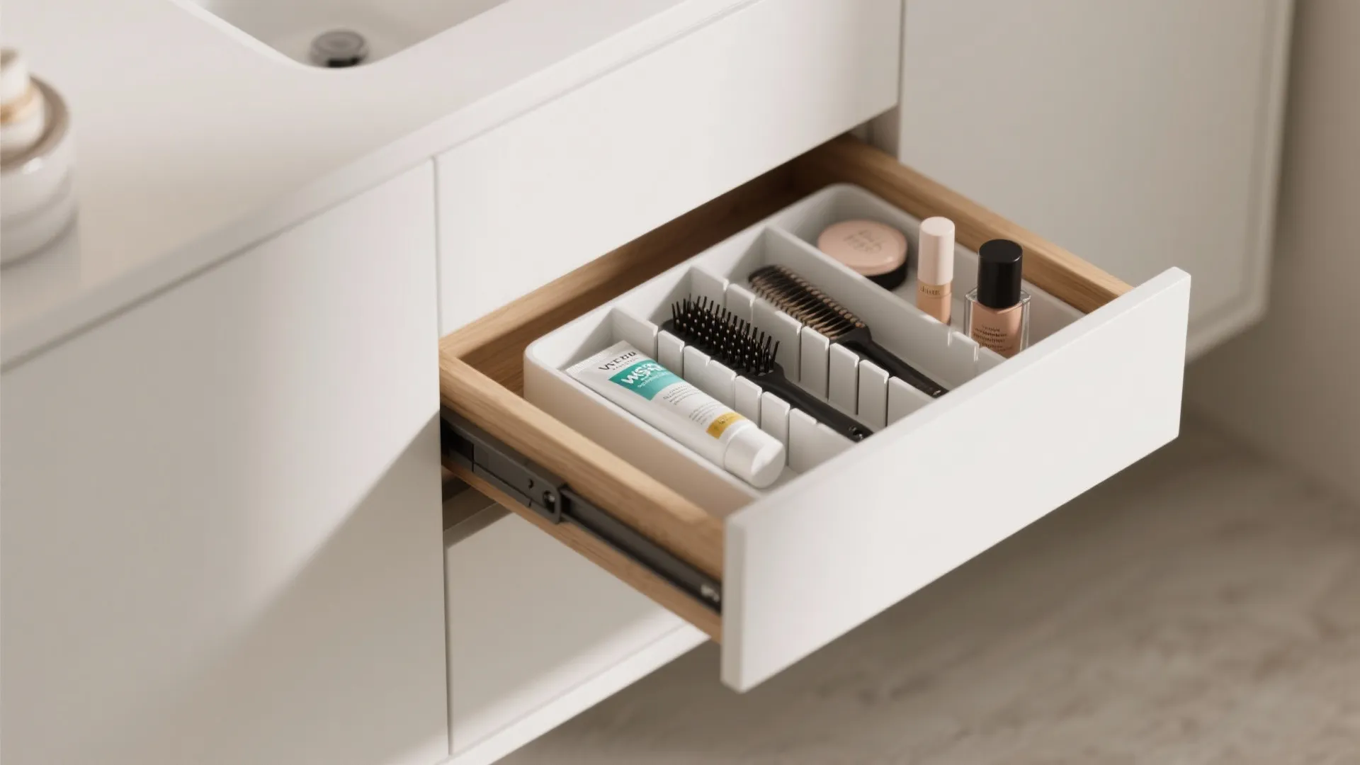 2. Integrated storage with slim drawers