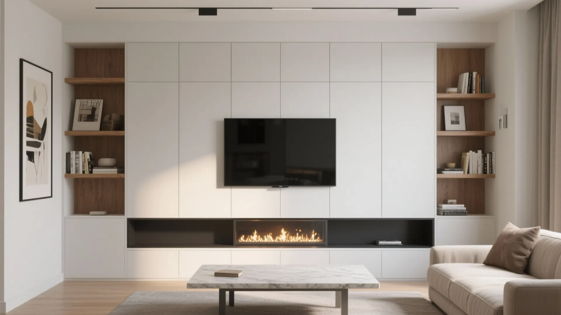 Slim electric fireplace media wall