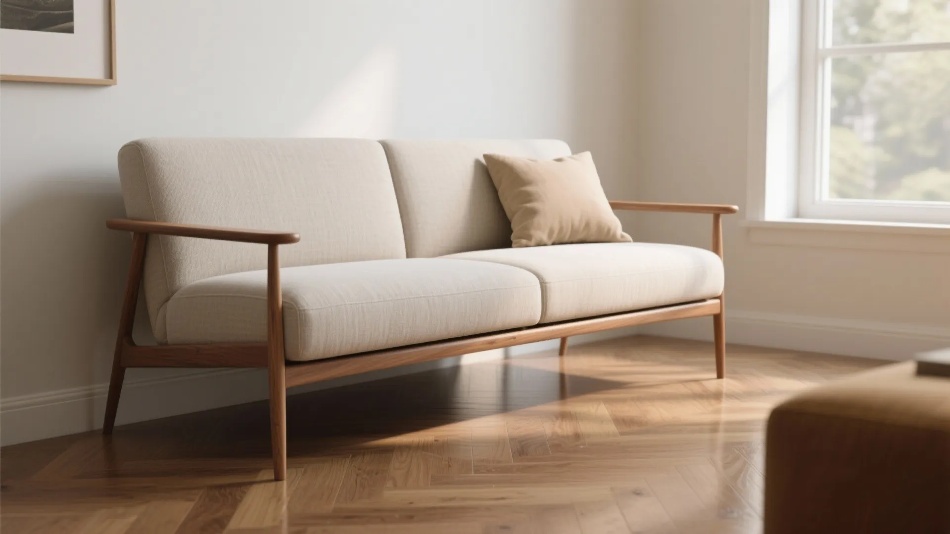 Slim-profile loveseat with exposed legs