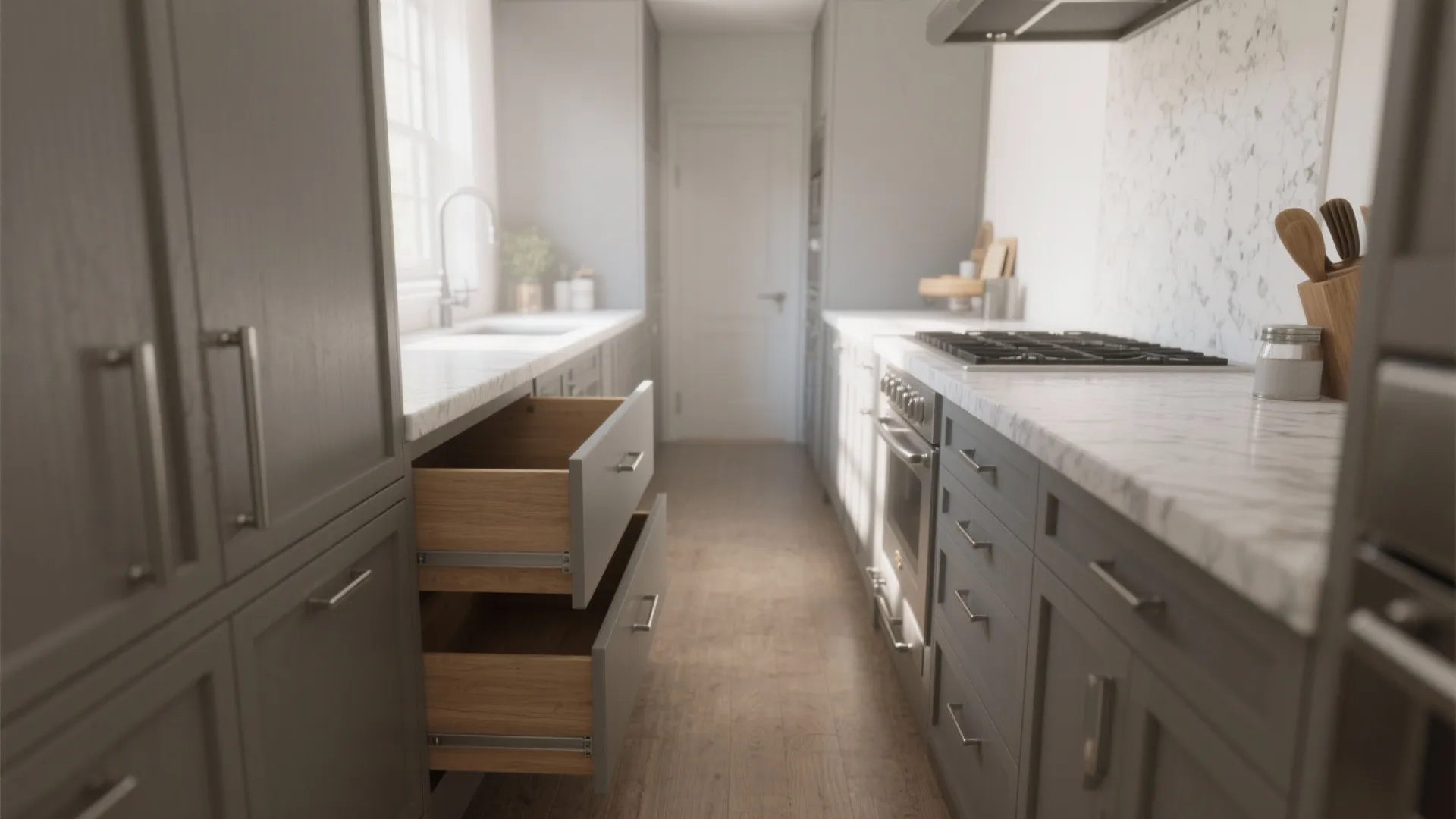 1. Slim fixed island with built-in storage