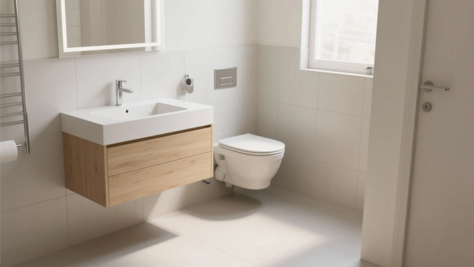 Slimline Fixtures: Floating Vanity & Wall-Mounted Toilet