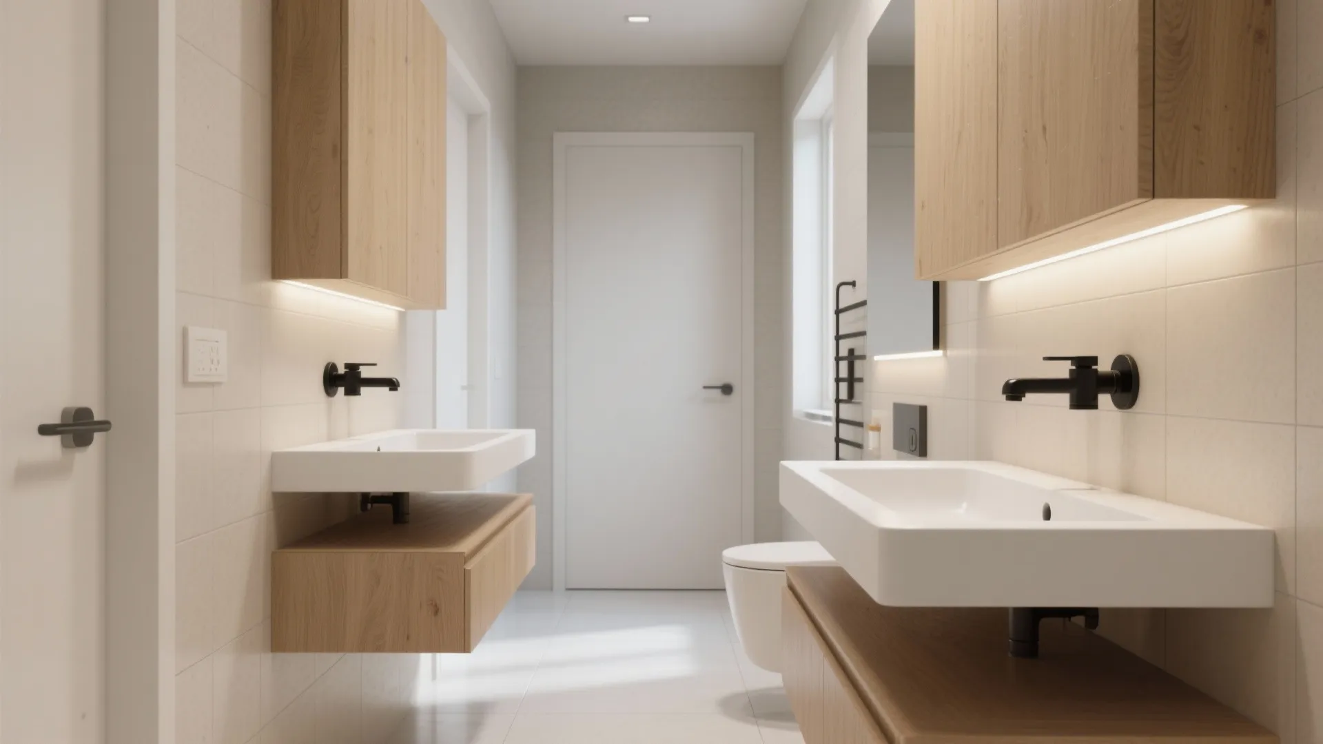 Narrow floating vanities with slim profiles