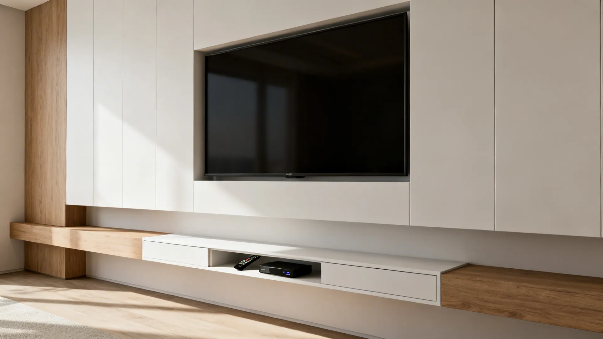 1. Slim floating cabinet with recessed TV