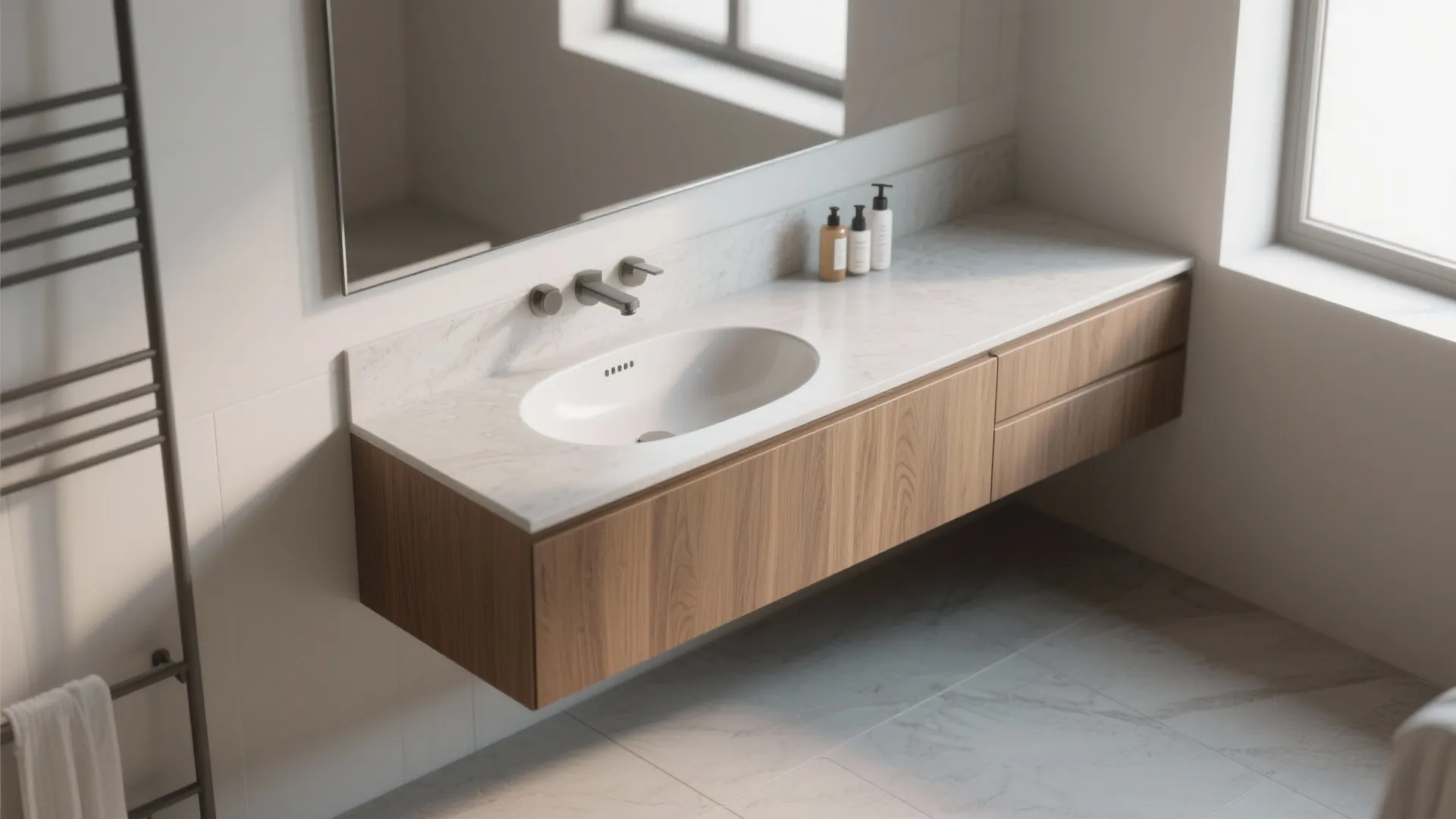 1. Slim floating vanity to emphasize floor space