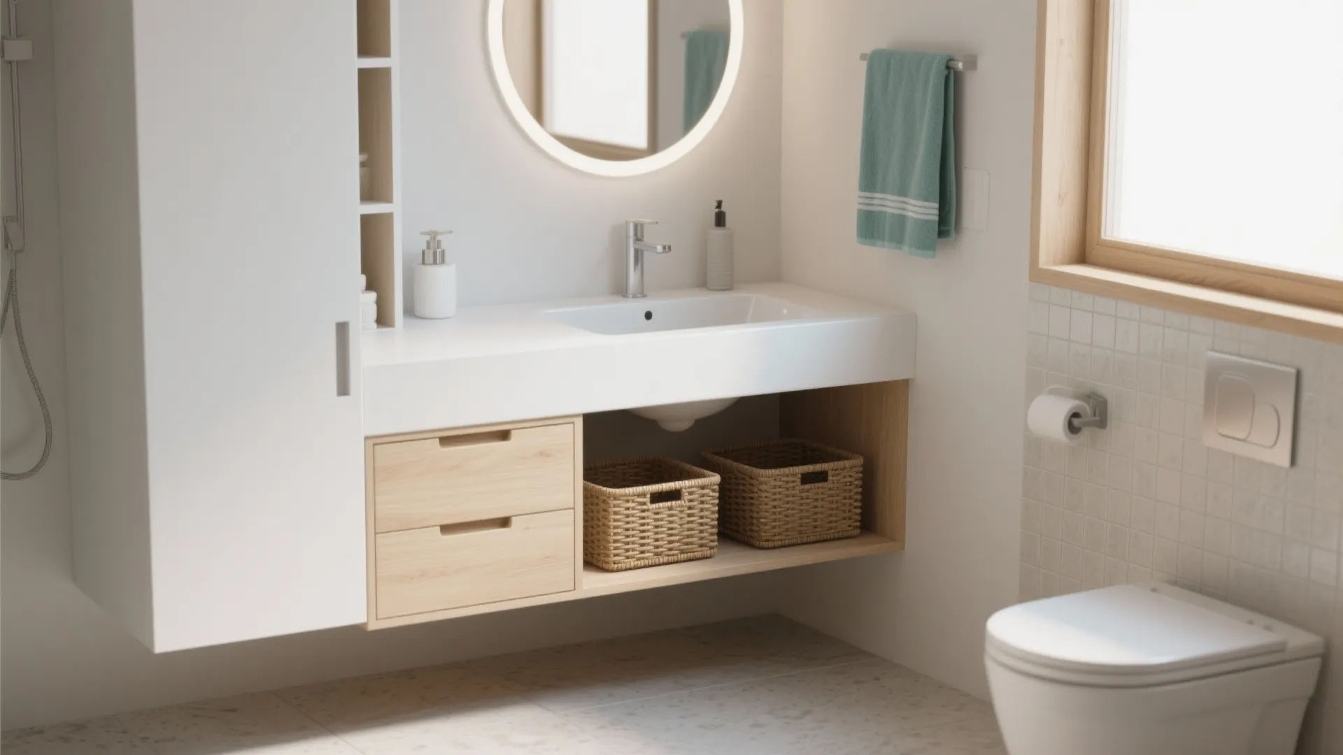 1. Zoning with a Slim Floating Vanity