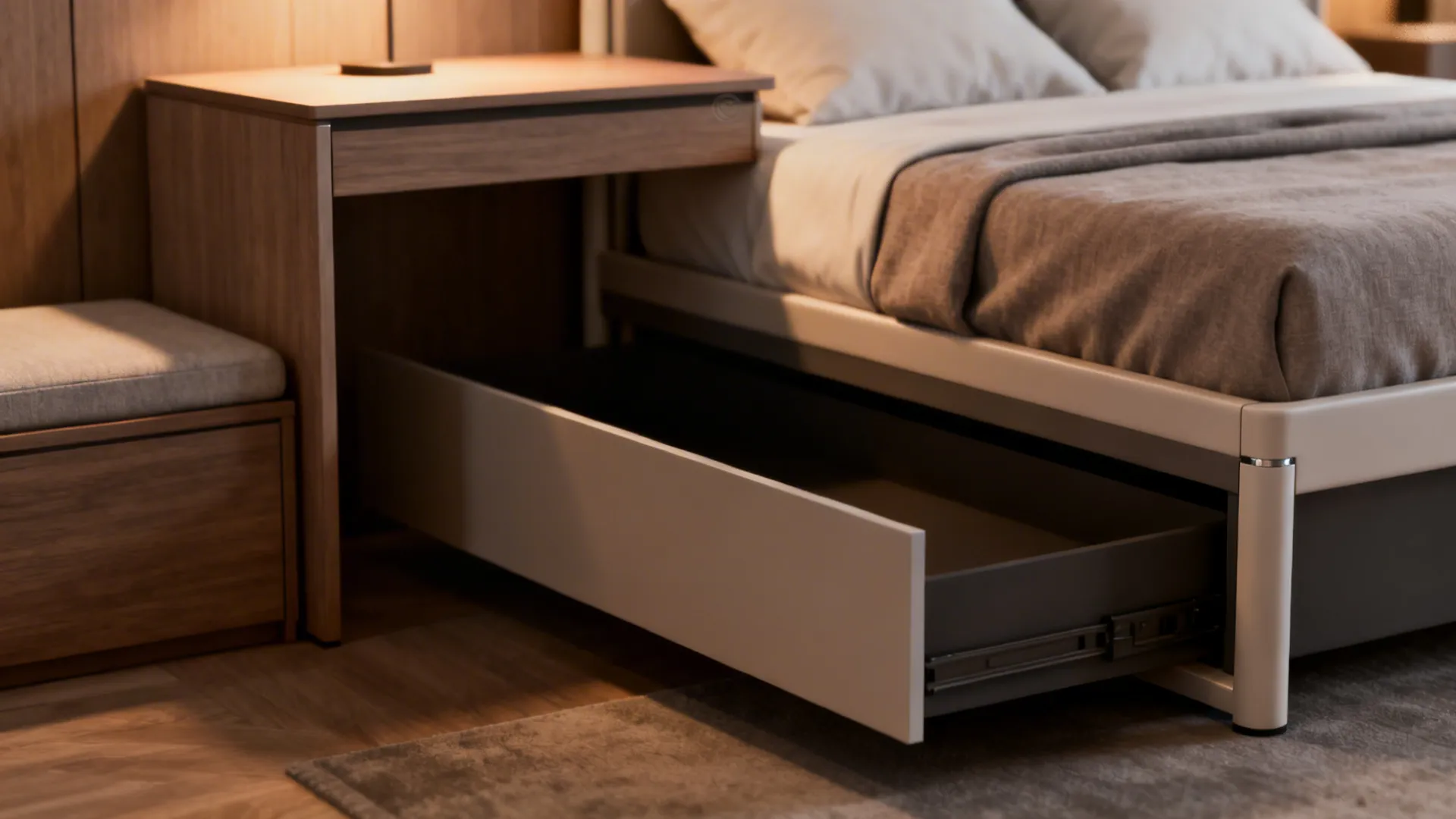 5. Sleek small-frame double with multi-purpose furniture