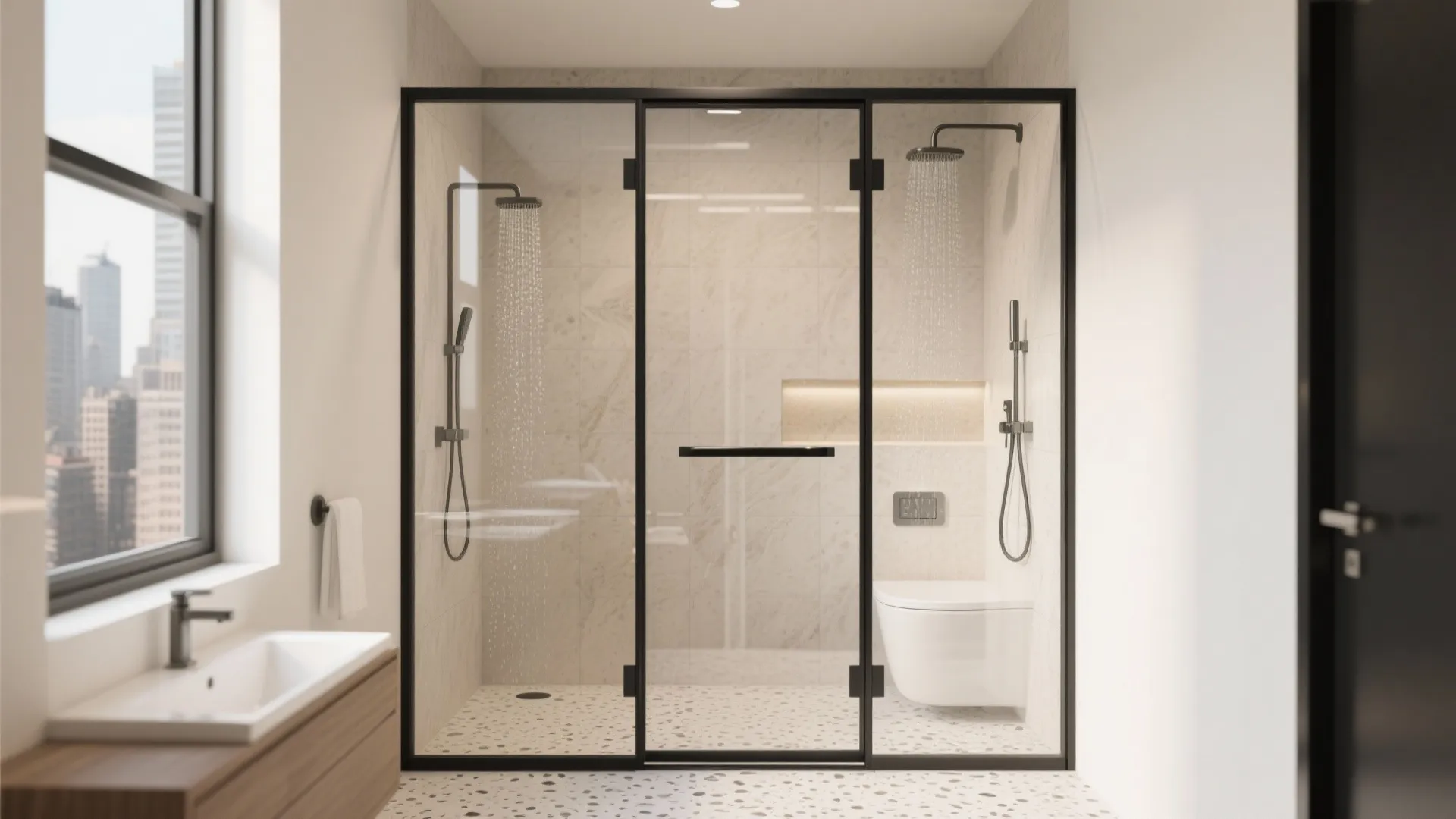 Slim-frame aluminium shower doors for a bigger visual field