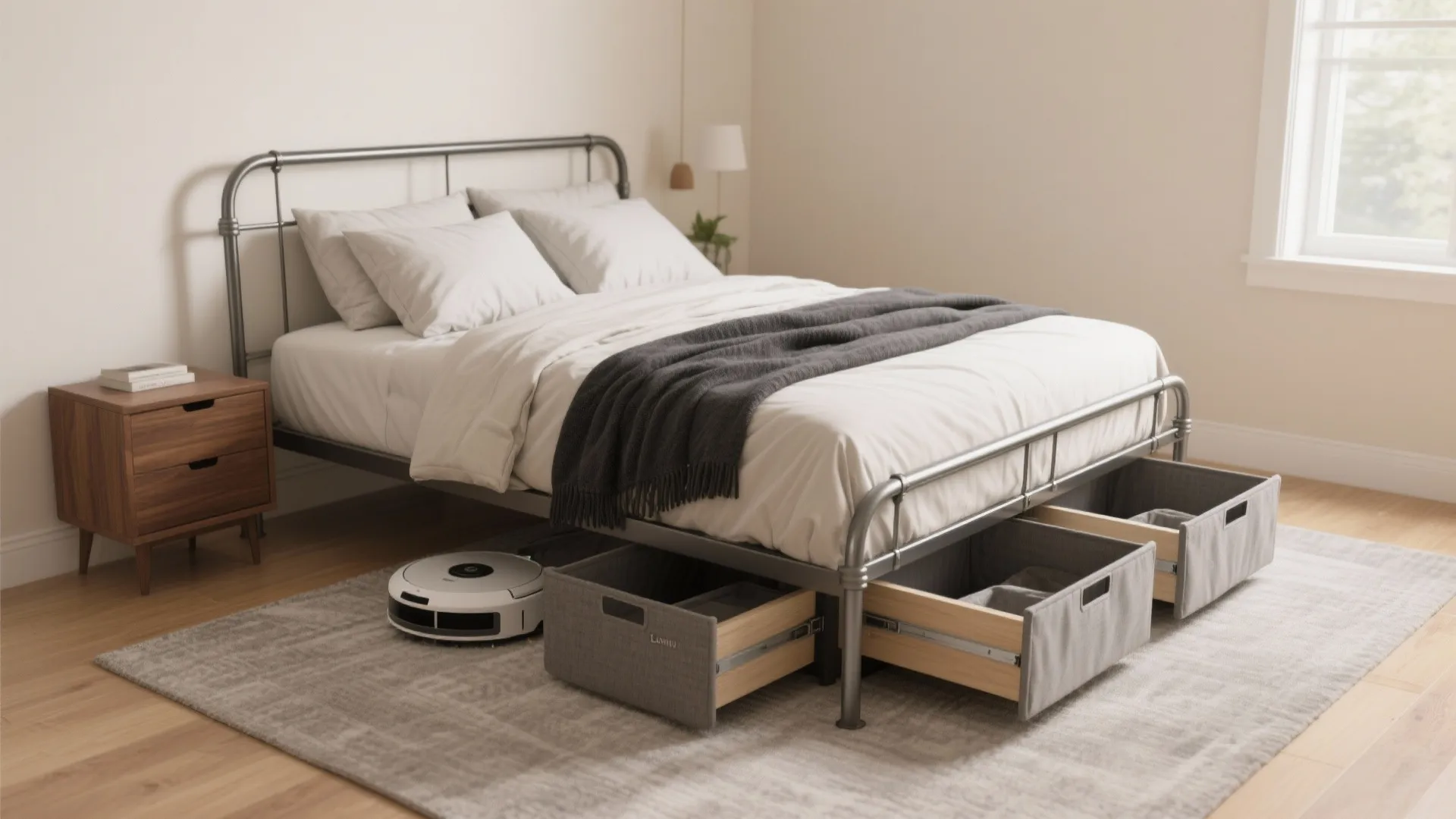 1) Slim-frame queen with underbed drawers