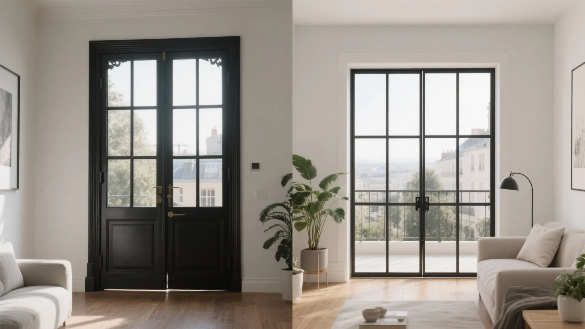 1) Slim-frame French iron doors