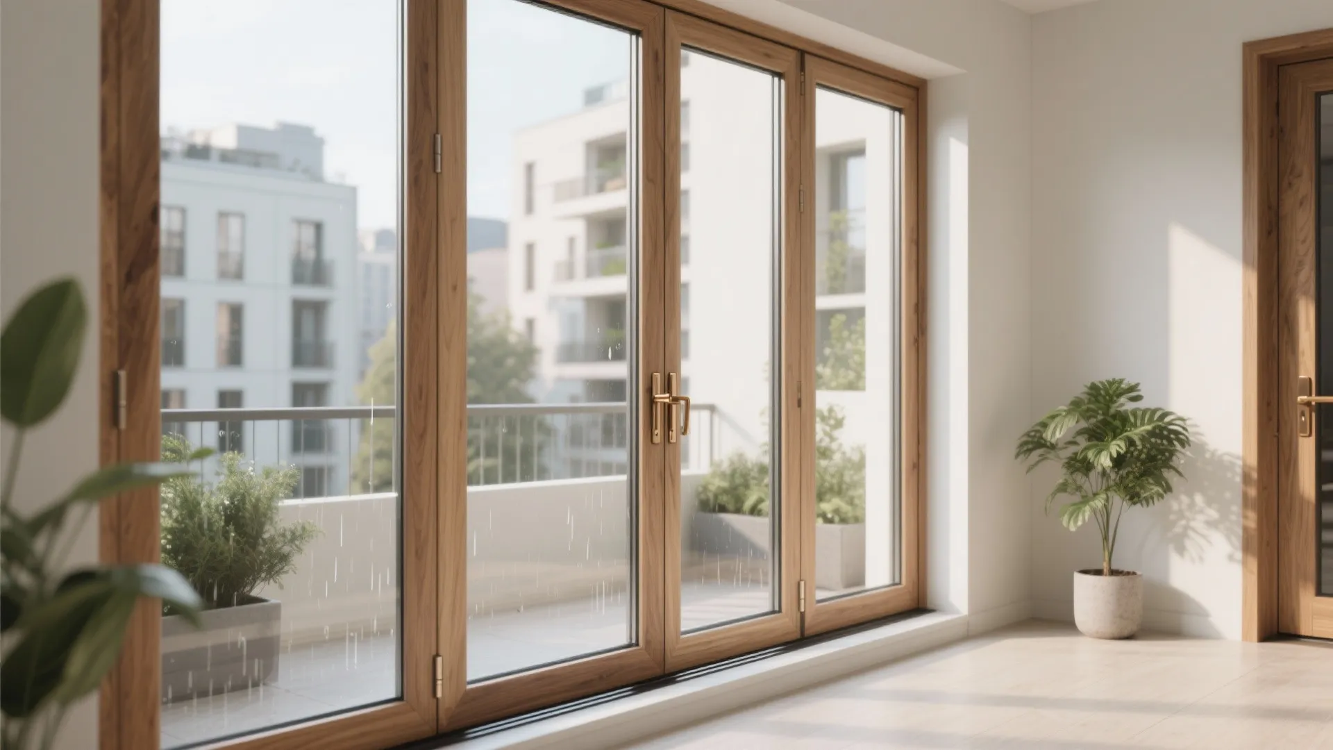 1) Slim-frame French wood doors with smart glazing