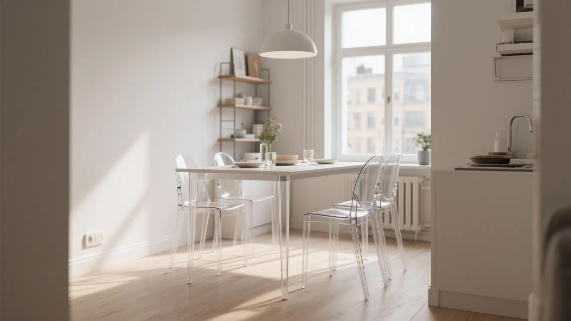 Small dining room with slim profile furniture