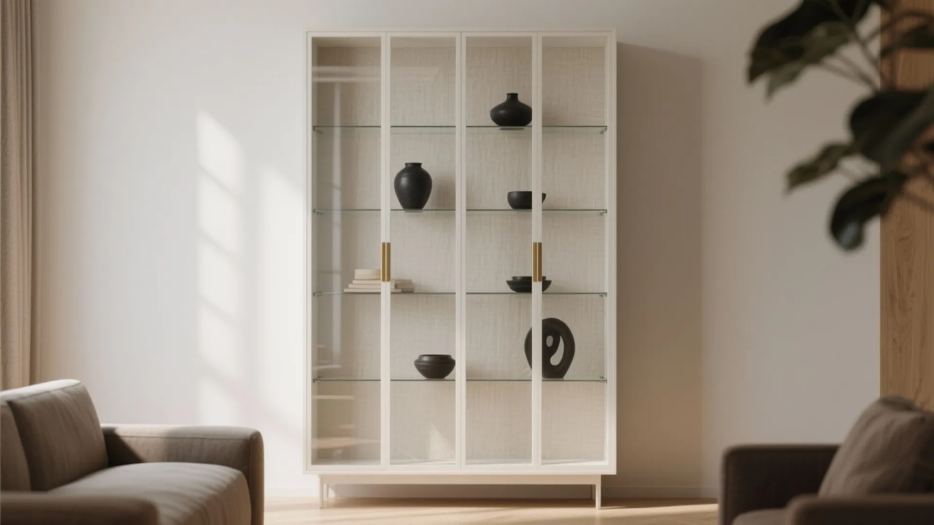 1) Slim Glass-Front Cabinet With Light Backing