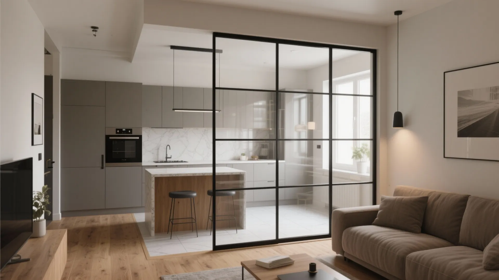 Glass Partition With Slim Frames