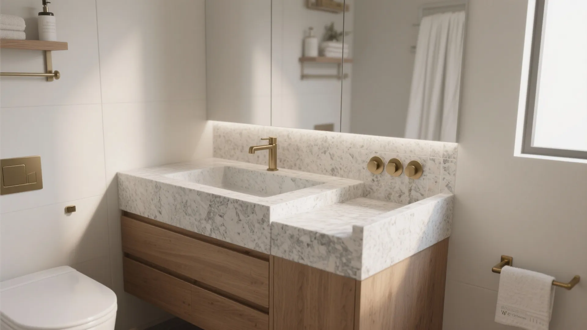 1. Slim granite vanities for tight bathrooms