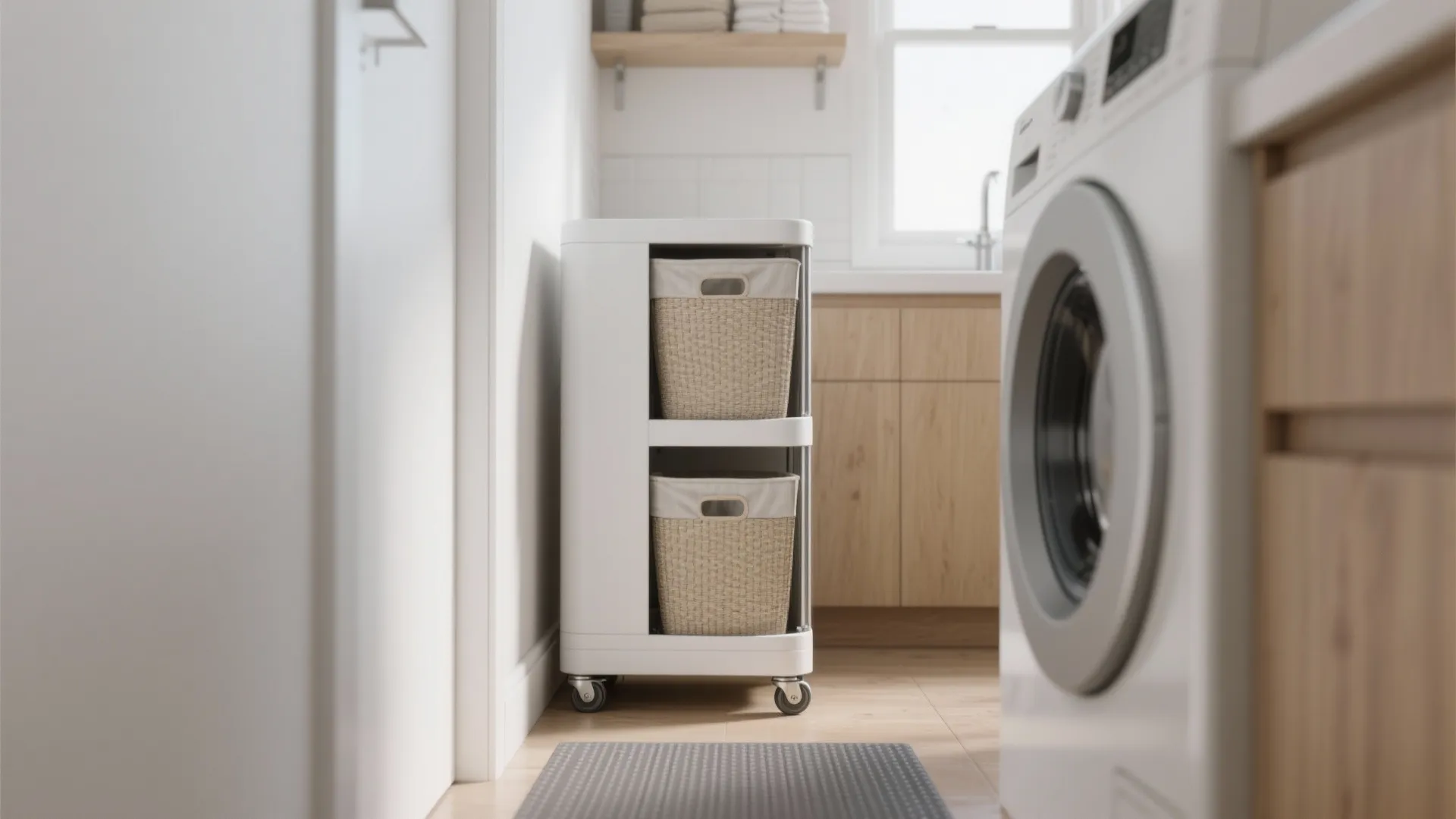 1. Slim rolling hamper for narrow hallways