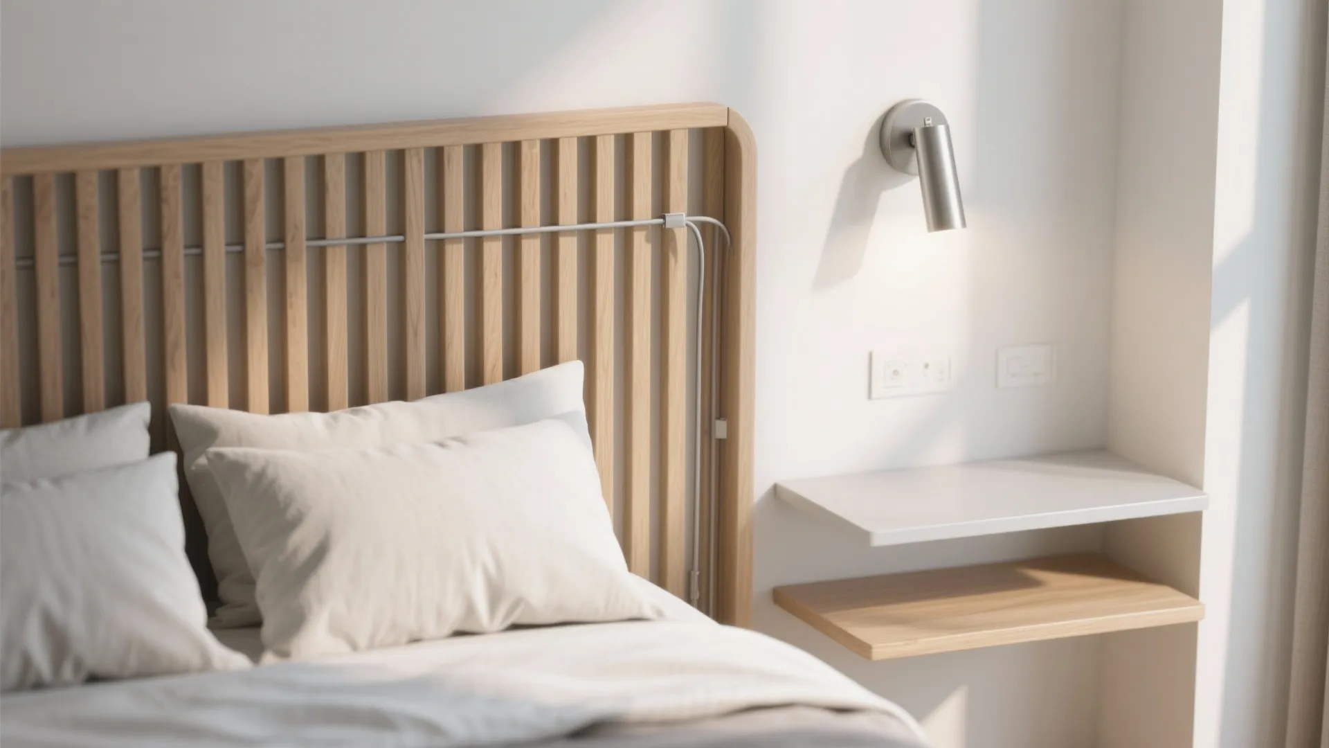 Slim Headboard + Wall-Mounted Nightstands