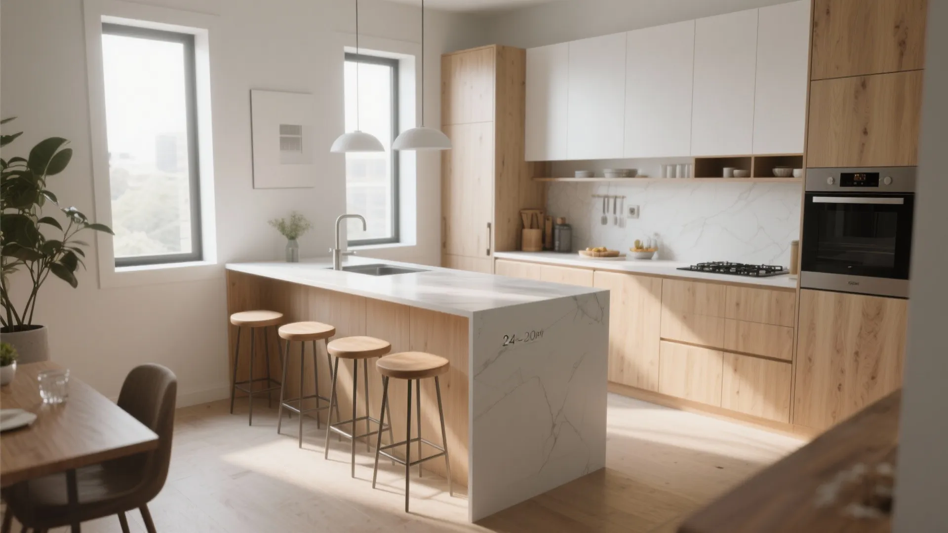 2. Use a slim island that doubles as dining