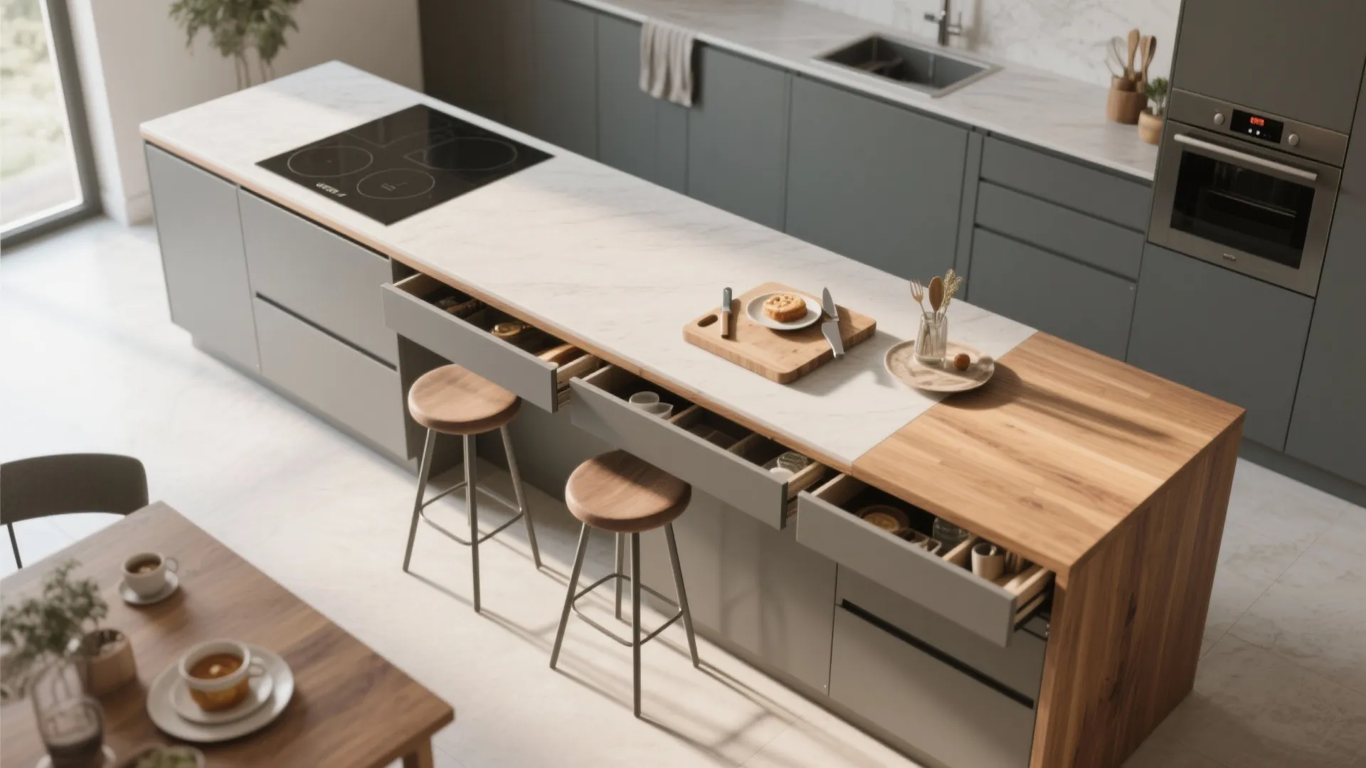 2. A slim, multi-functional island