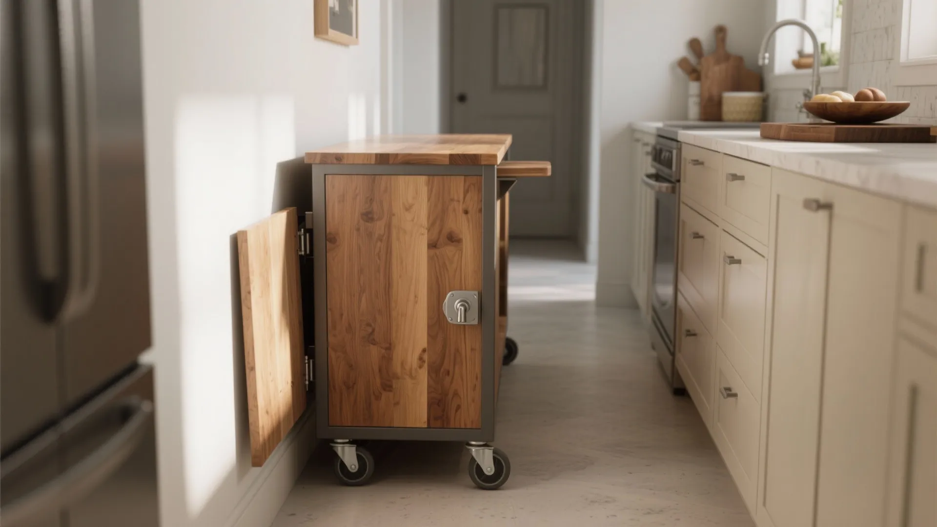 3. Add a slim mobile island or fold-down table