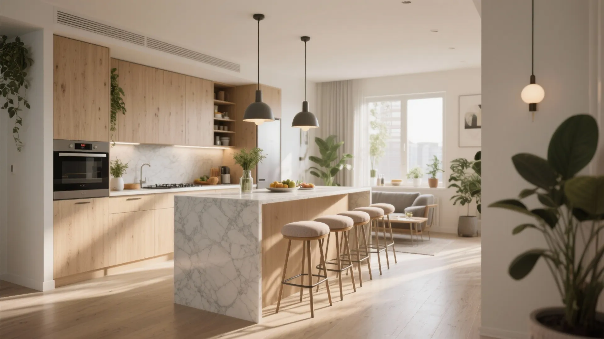 5. Narrow island or slim counter with stools