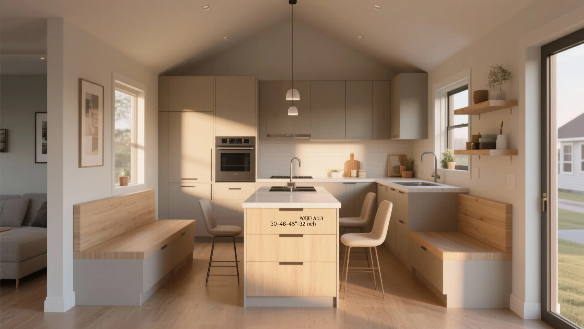 1. Open-plan kitchen with a slim island